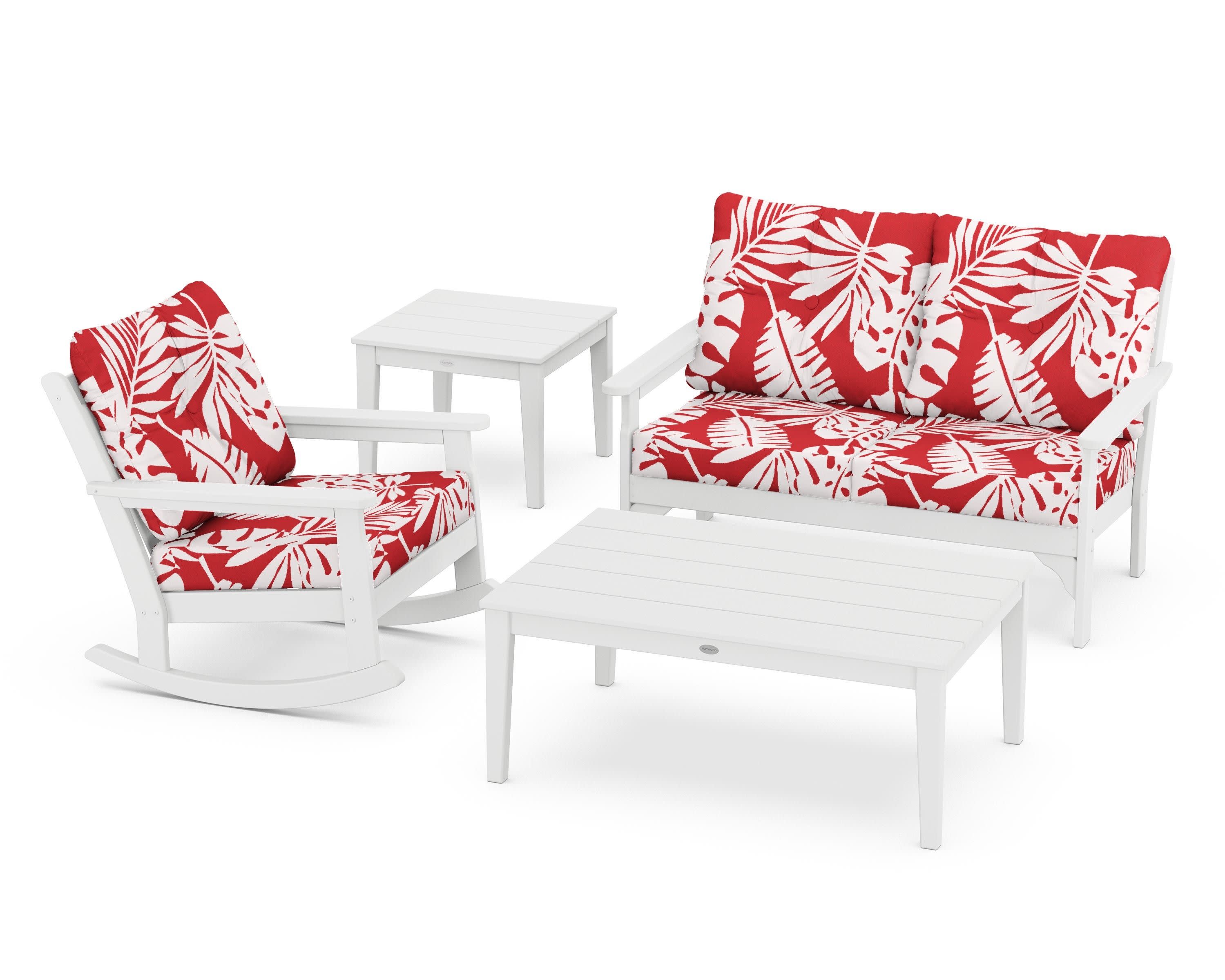 Vineyard 4-Piece Deep Seating Rocker Set in White / Leaf Crimson