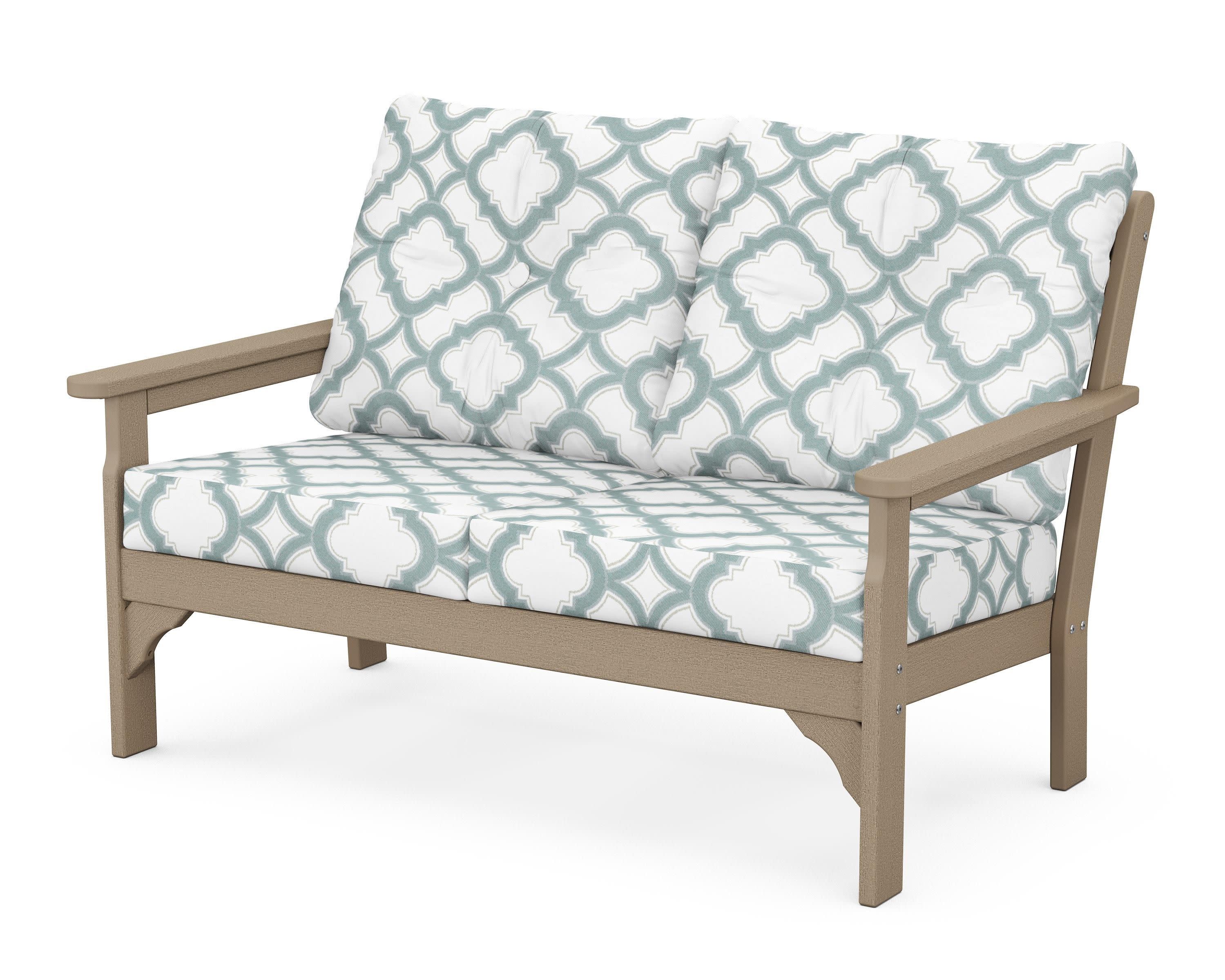 Vineyard Deep Seating Loveseat in Vintage Sahara / Trellis Glacier Spa