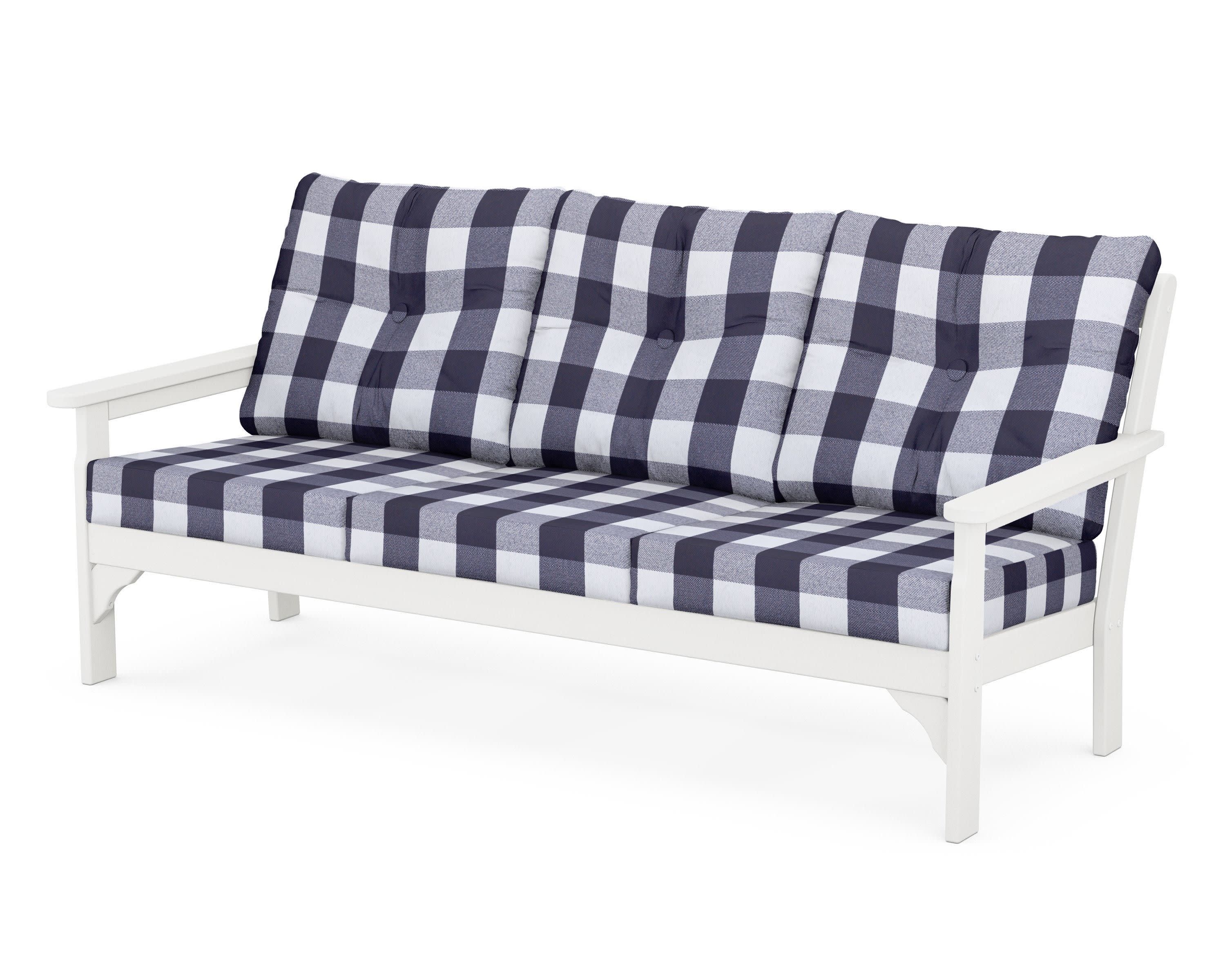 Vineyard Deep Seating Sofa in White / Buffalo Plaid Navy