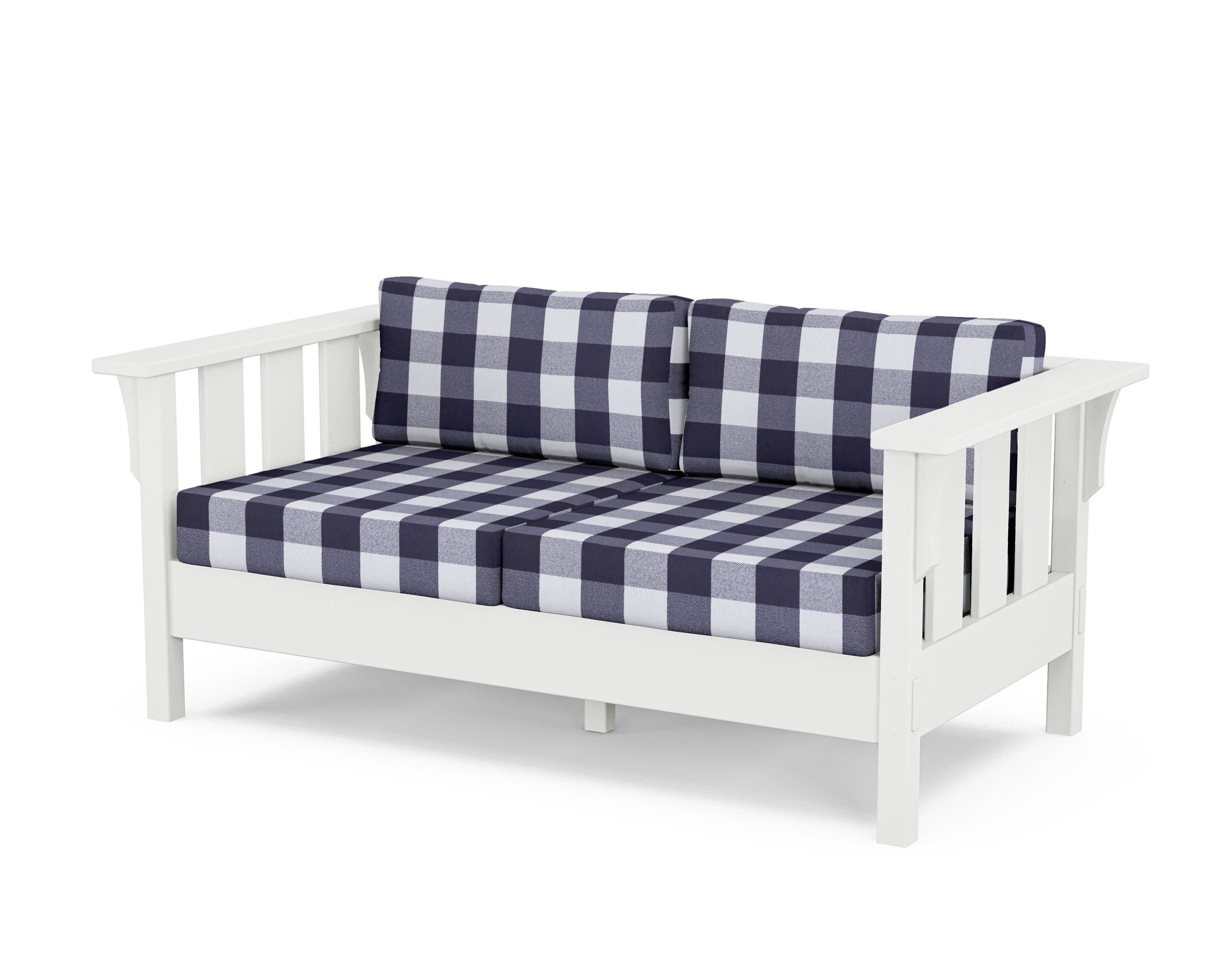Acadia Deep Seating Loveseat in White / Buffalo Plaid Navy