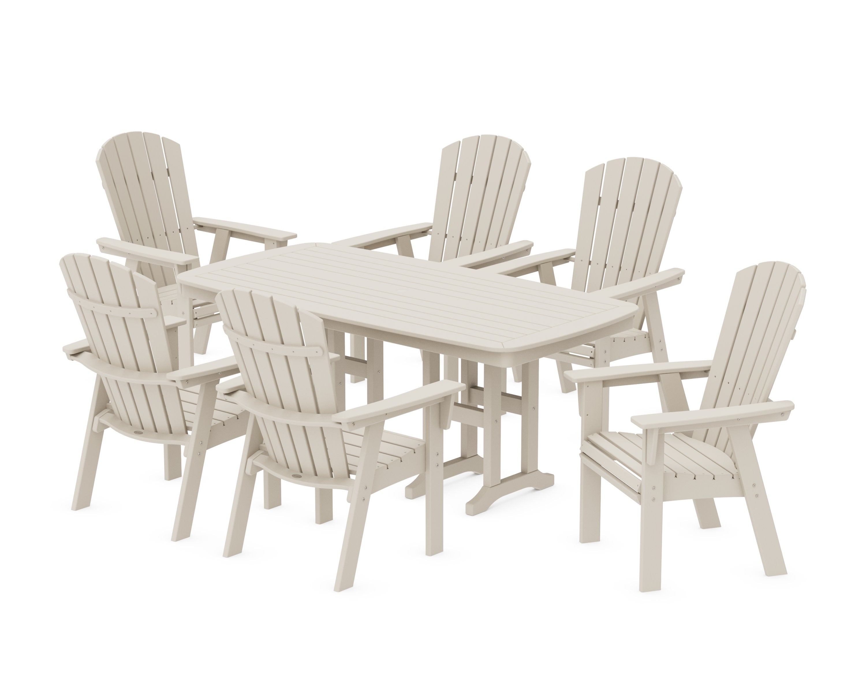 Nautical Curveback Adirondack 7-Piece Dining Set in Sand