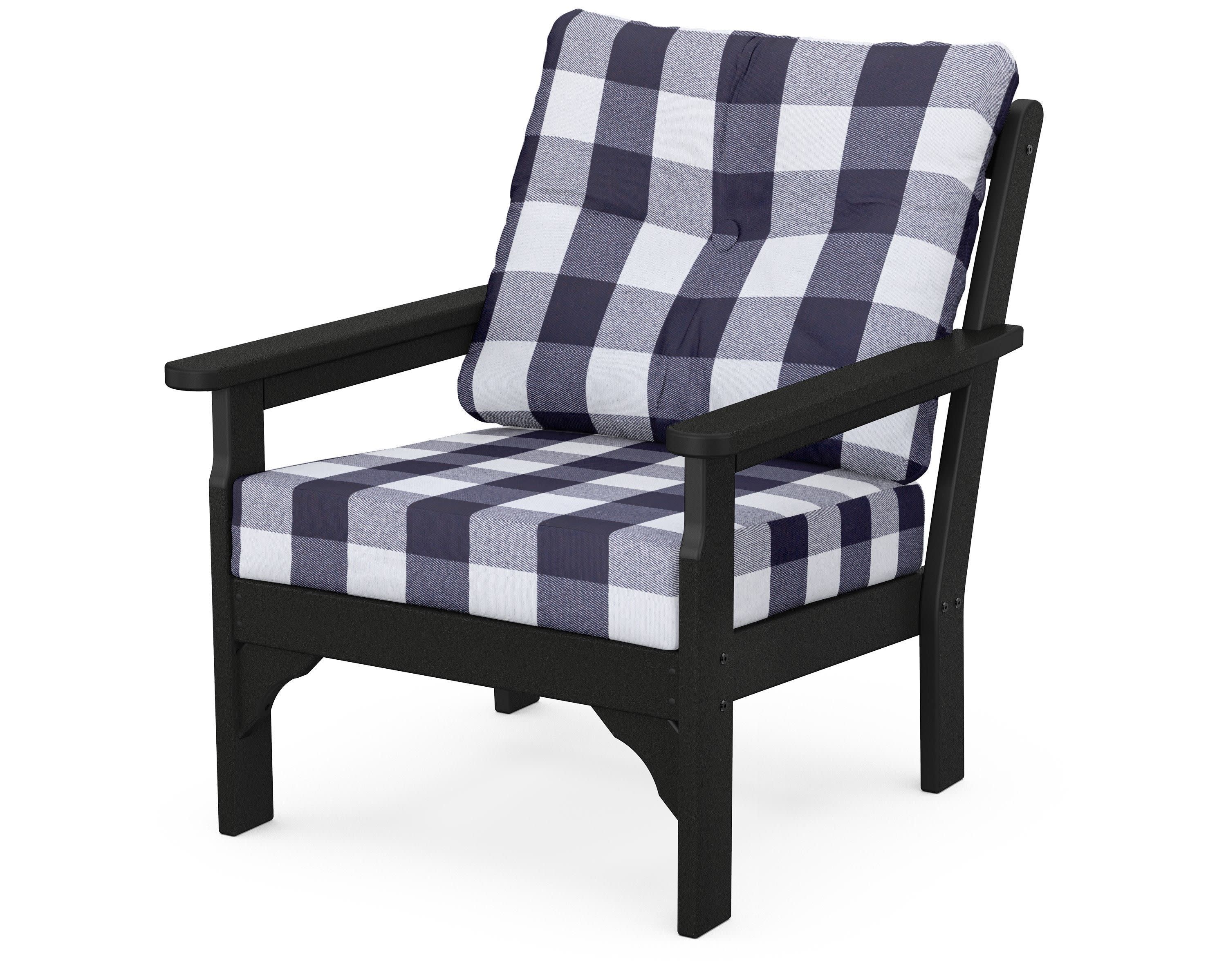 Vineyard Deep Seating Chair in Black / Buffalo Plaid Navy