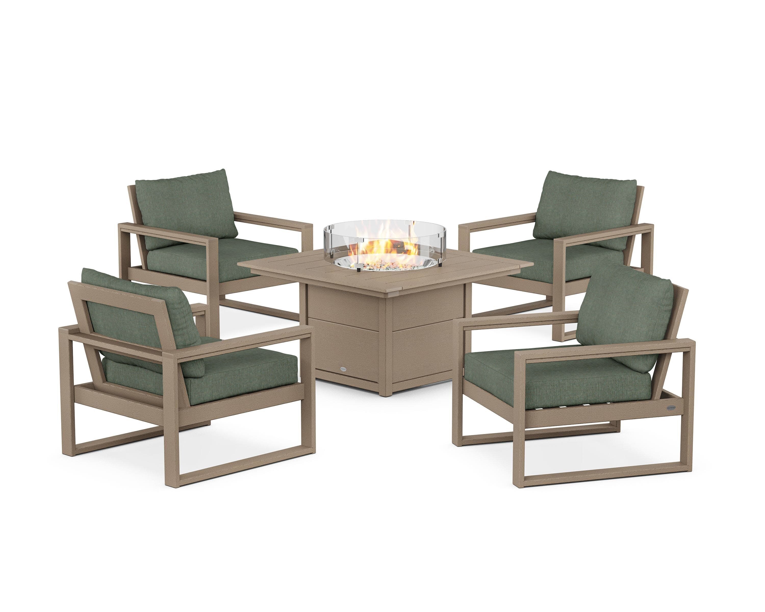 EDGE Sectional 5-Piece Deep Seating Set with Fire Pit Table in Vintage Sahara / Cast Sage