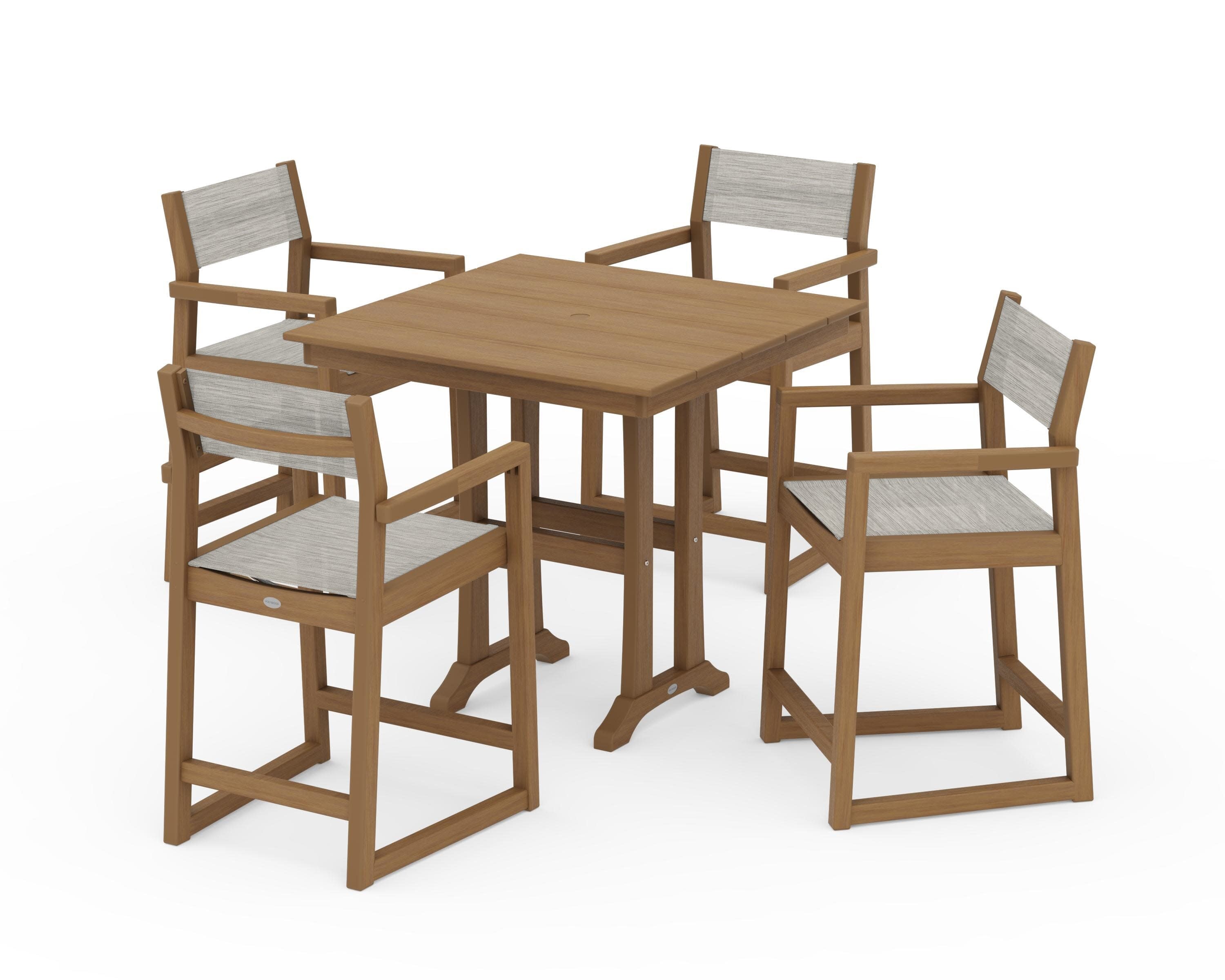 EDGE Sling Arm Chair 5-Piece Farmhouse Counter Set with Trestle Legs in Natural / Birch Sling