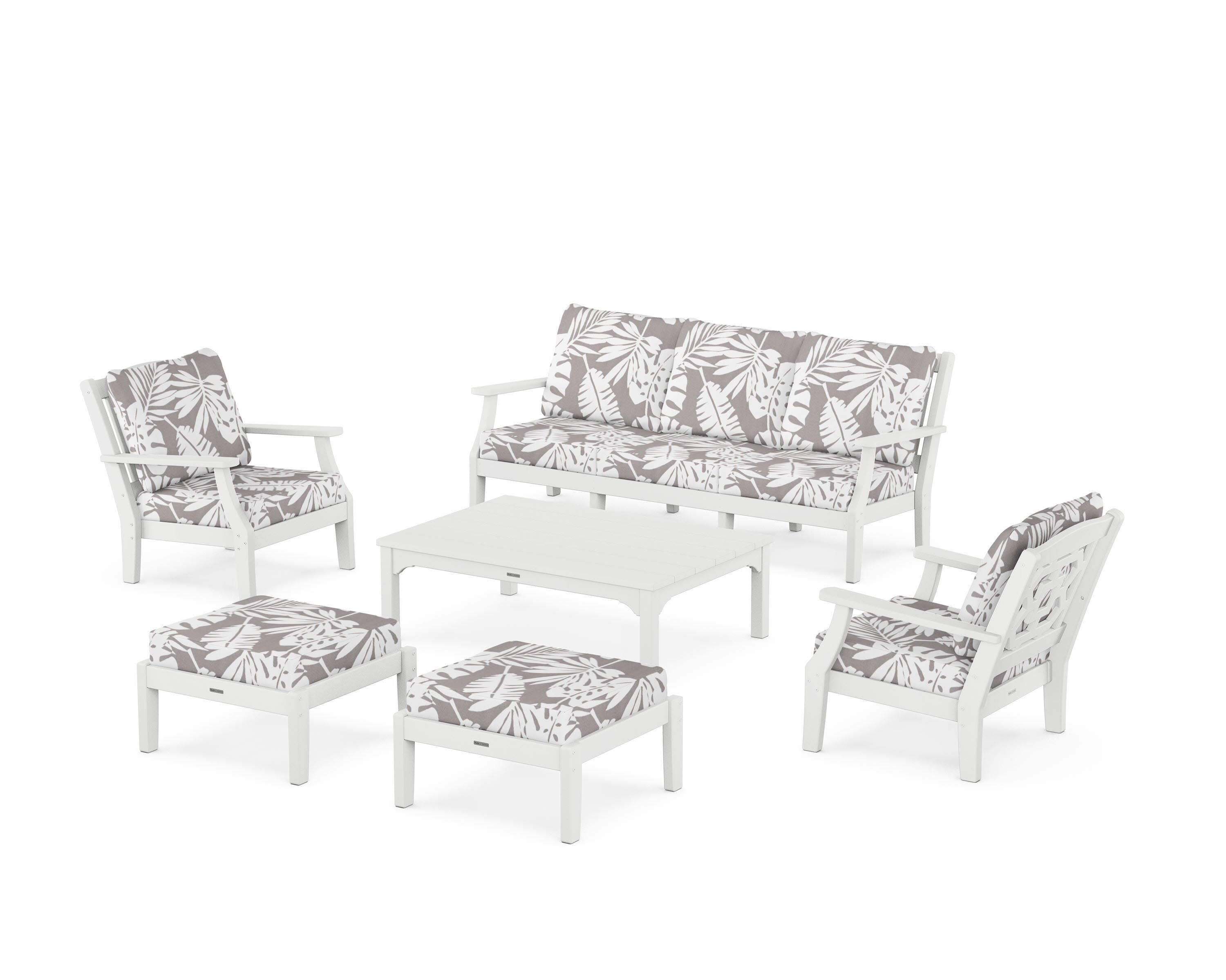 Chinoiserie 6-Piece Lounge Sofa Set in White / Leaf Grey Mist