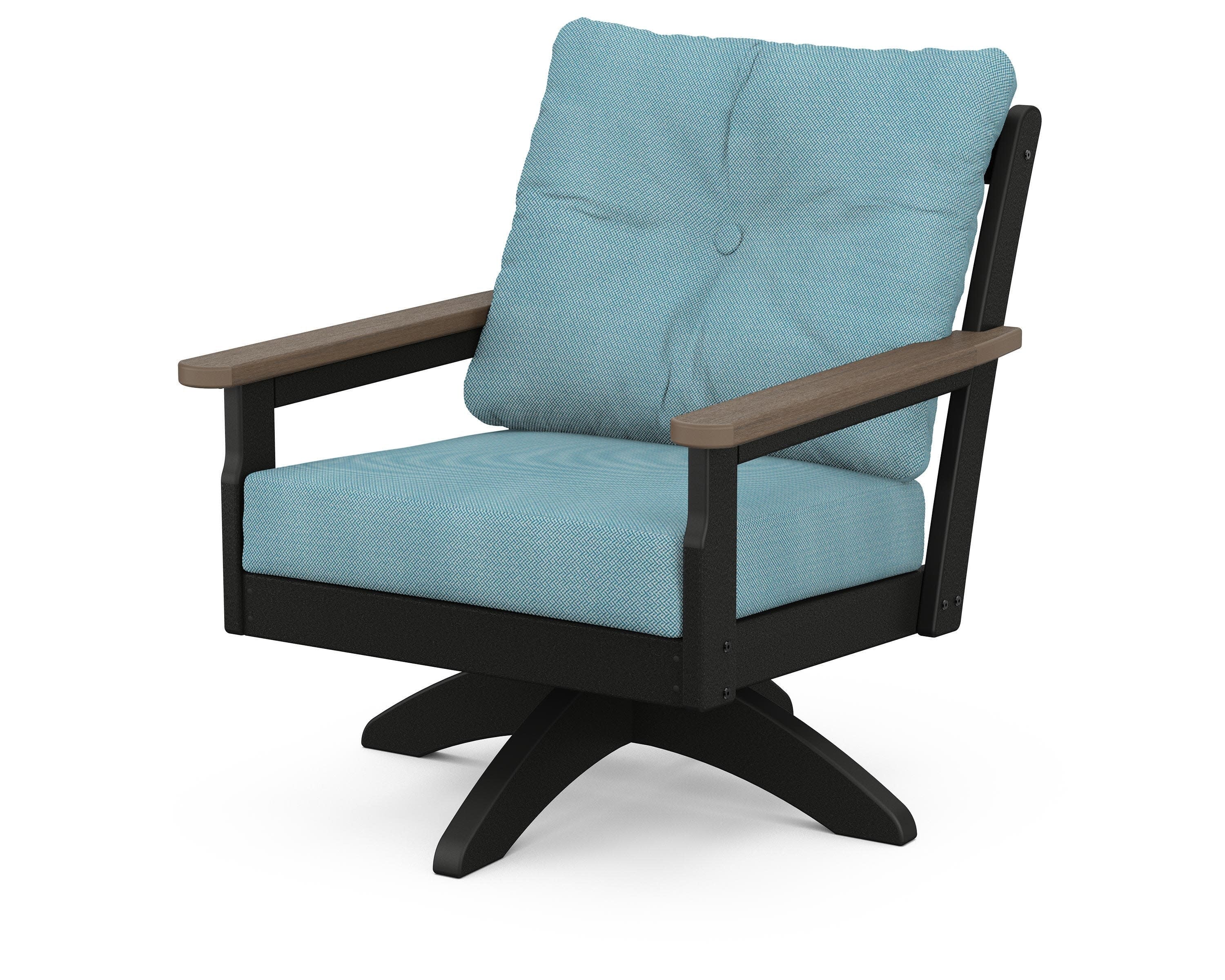 Vineyard Deep Seating Swivel Chair in Black / Kona / Lattice Sky Blue