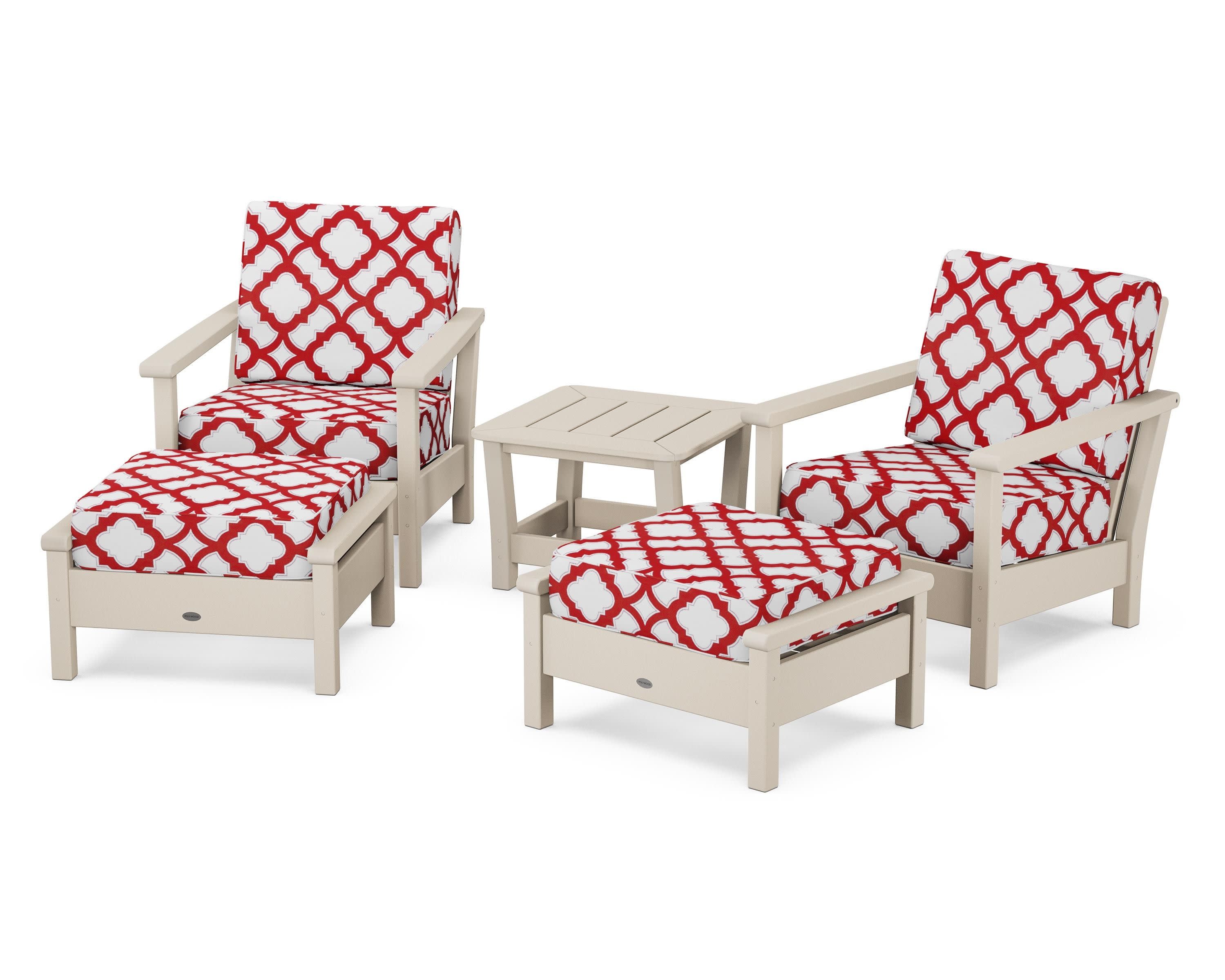 Harbour 5-Piece Deep Seating Chair Set in Sand / Trellis Crimson