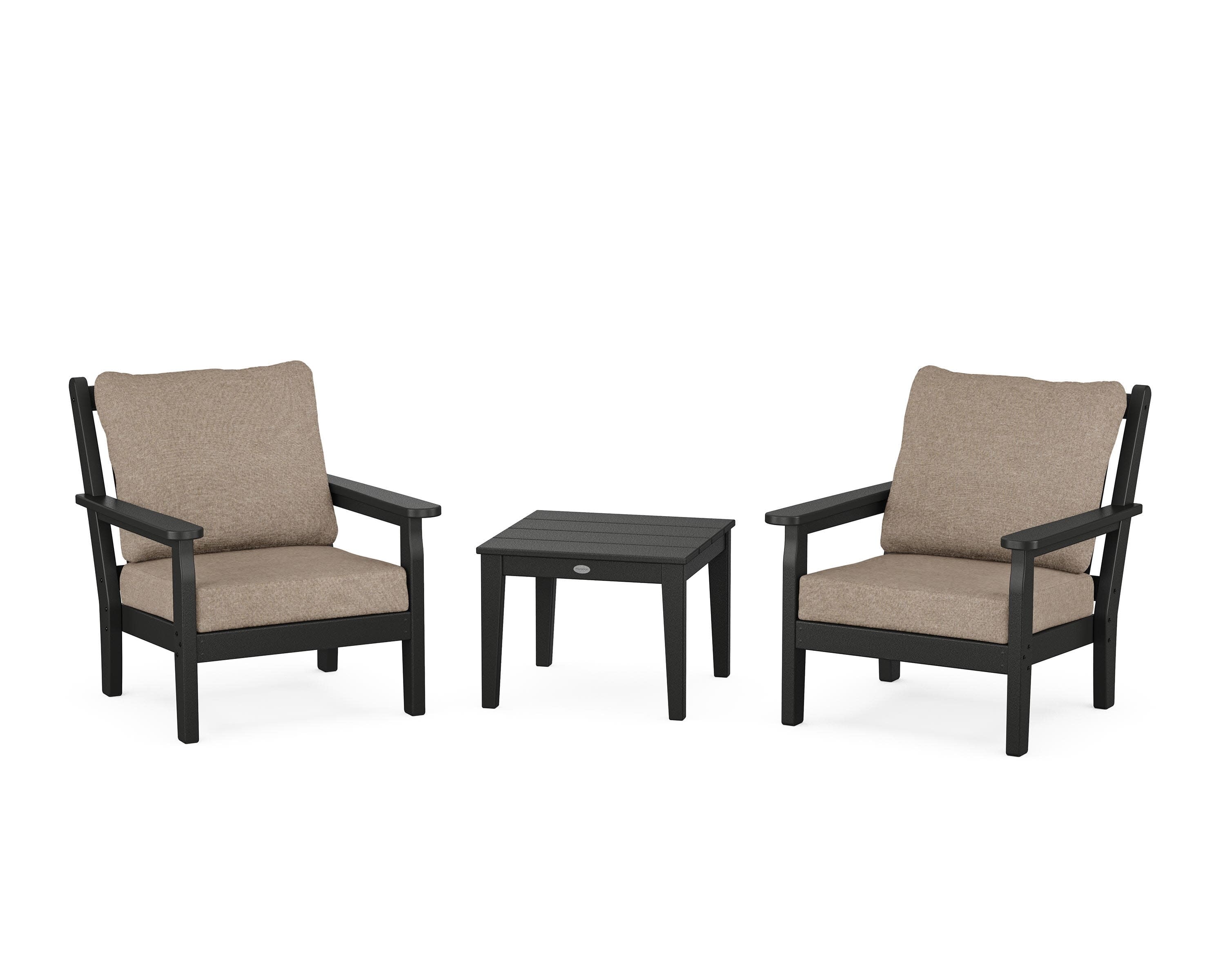 Chippendale 3-Piece Deep Seating Set in Black / Spiced Burlap
