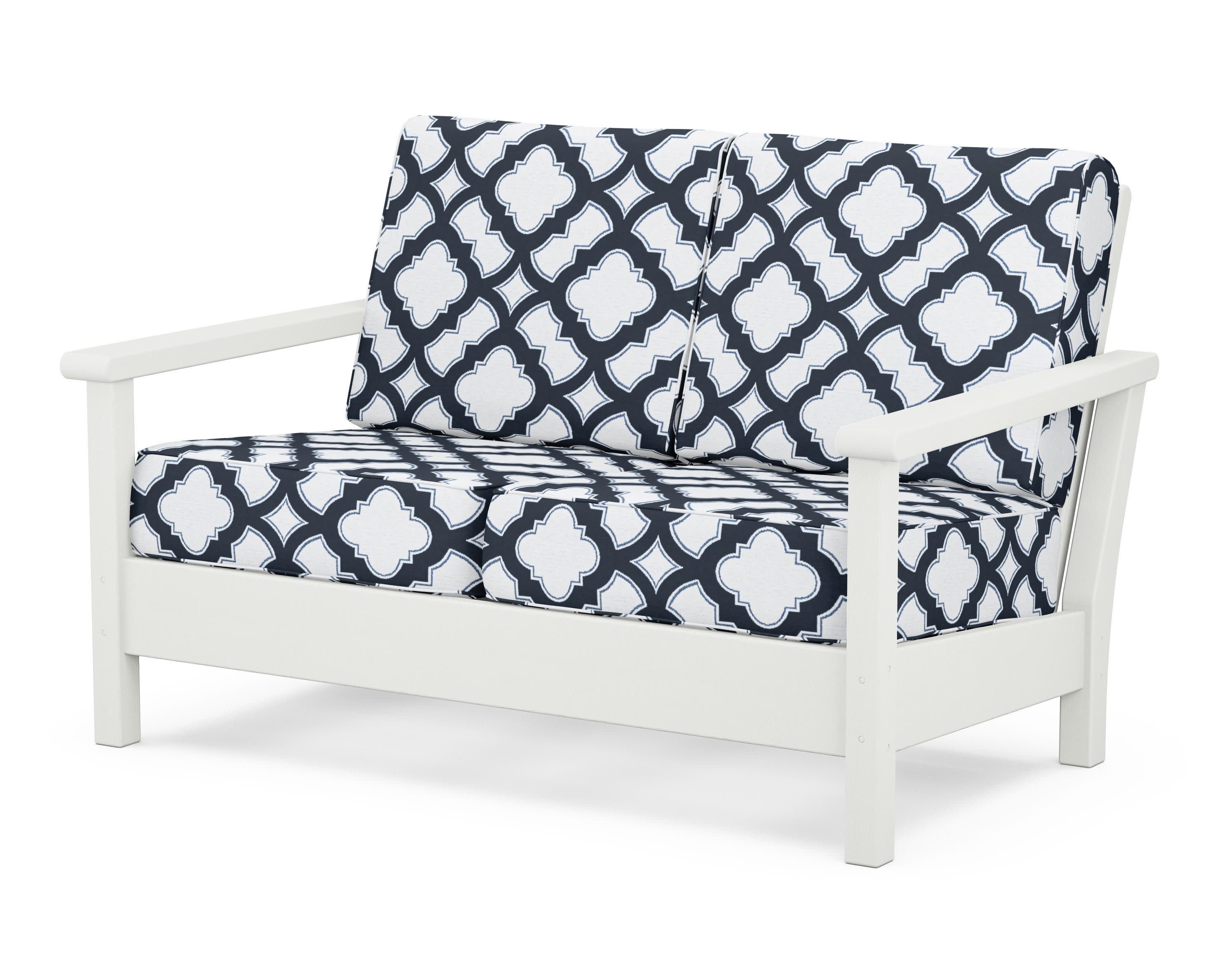Harbour Deep Seating Loveseat in Vintage White / Trellis Marine Indigo
