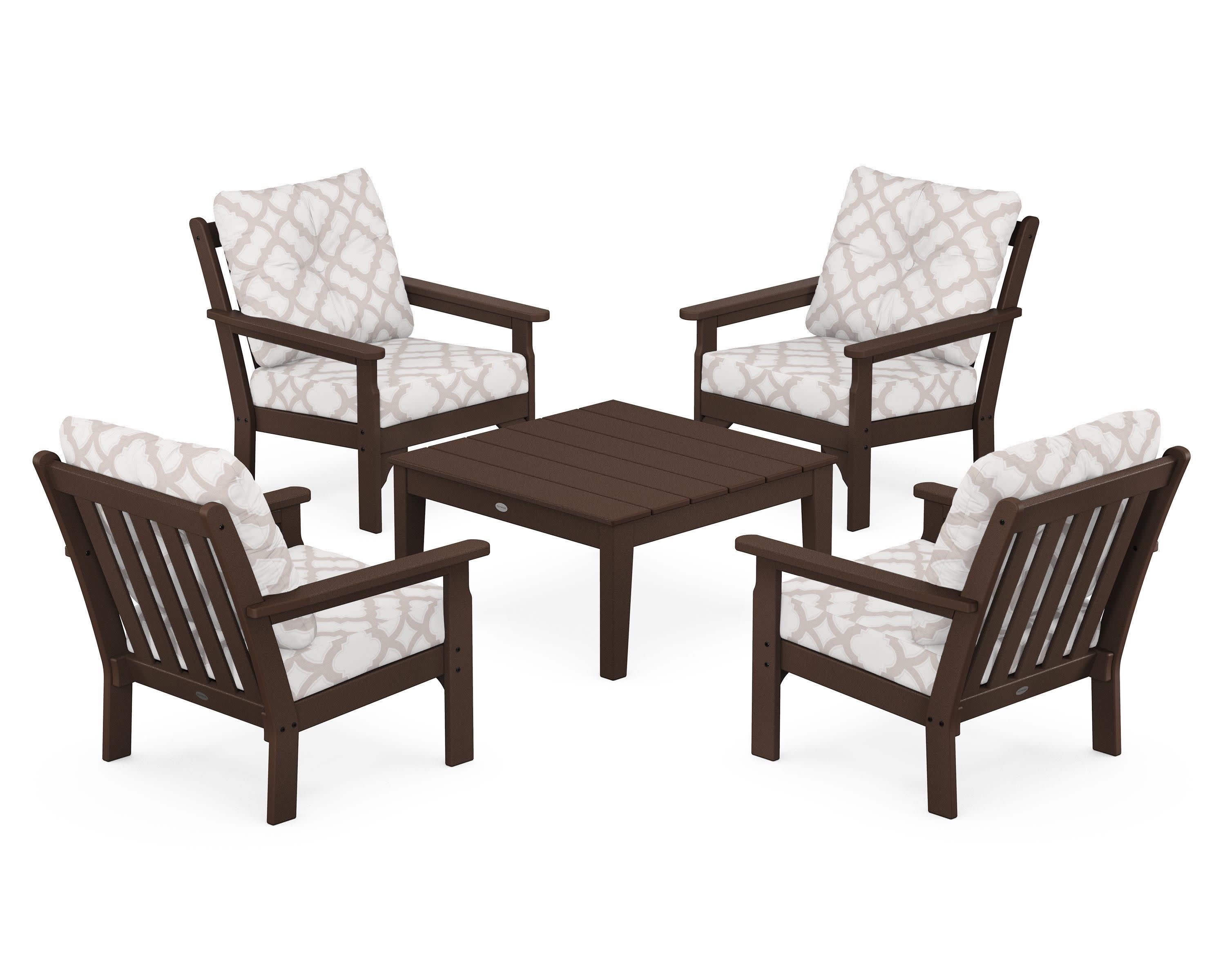 Vineyard 5-Piece Deep Seating Conversation Set in Mahogany / Trellis Dune Burlap