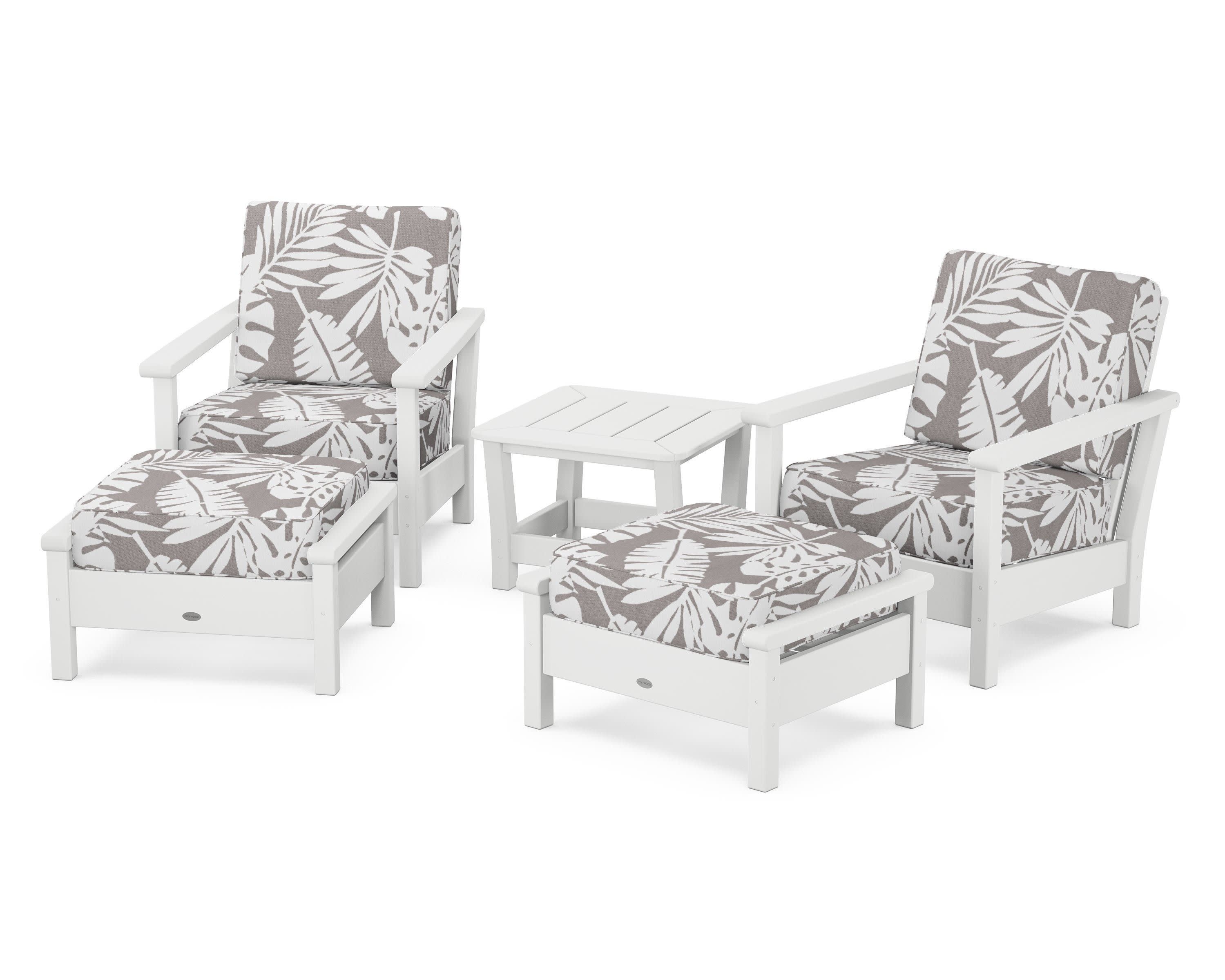Harbour 5-Piece Deep Seating Chair Set in White / Leaf Grey Mist