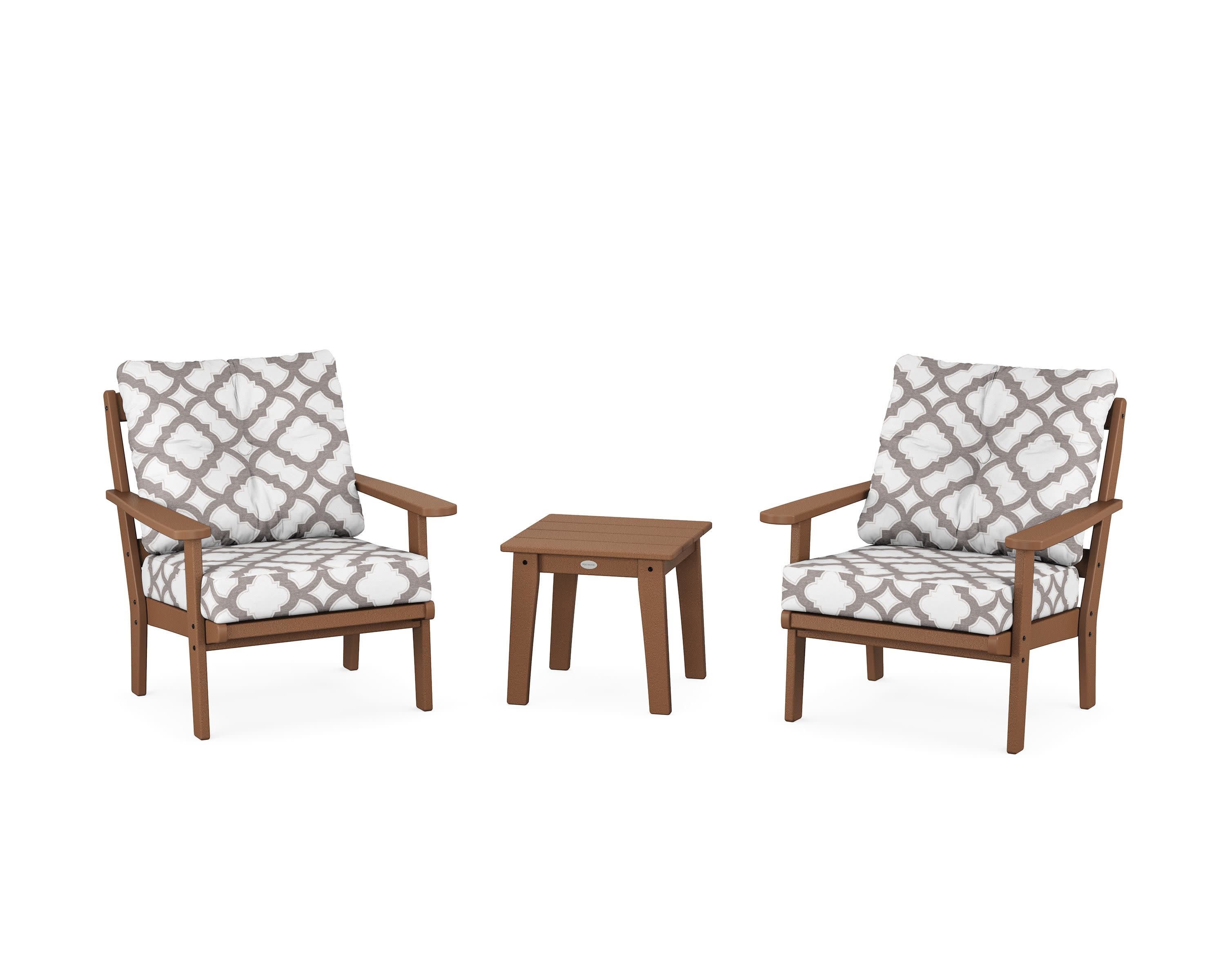 Mission 3-Piece Deep Seating Set in Teak / Trellis Grey Mist