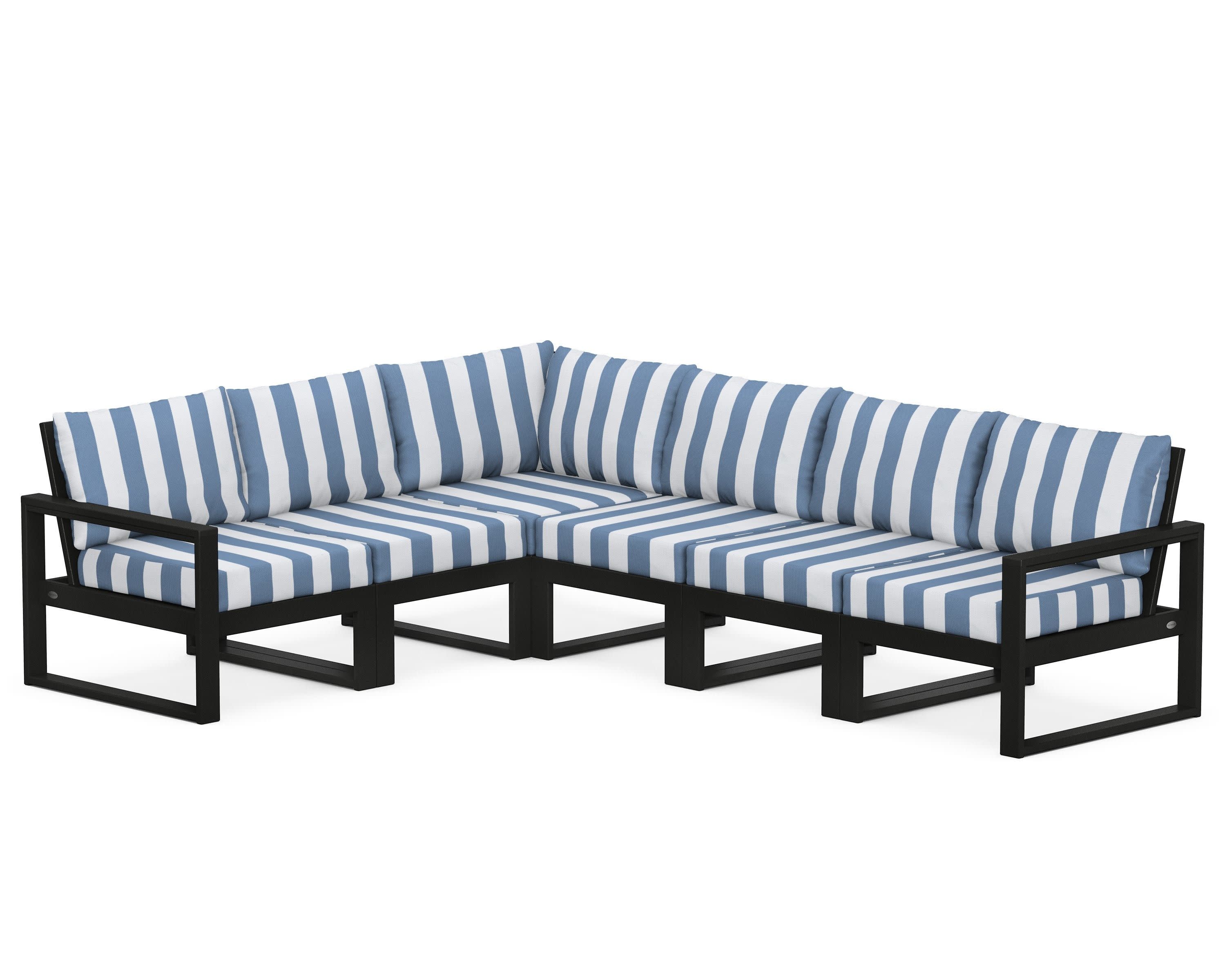 EDGE 6-Piece Modular Deep Seating Set in Black / Cabana Stripe Sky Blue