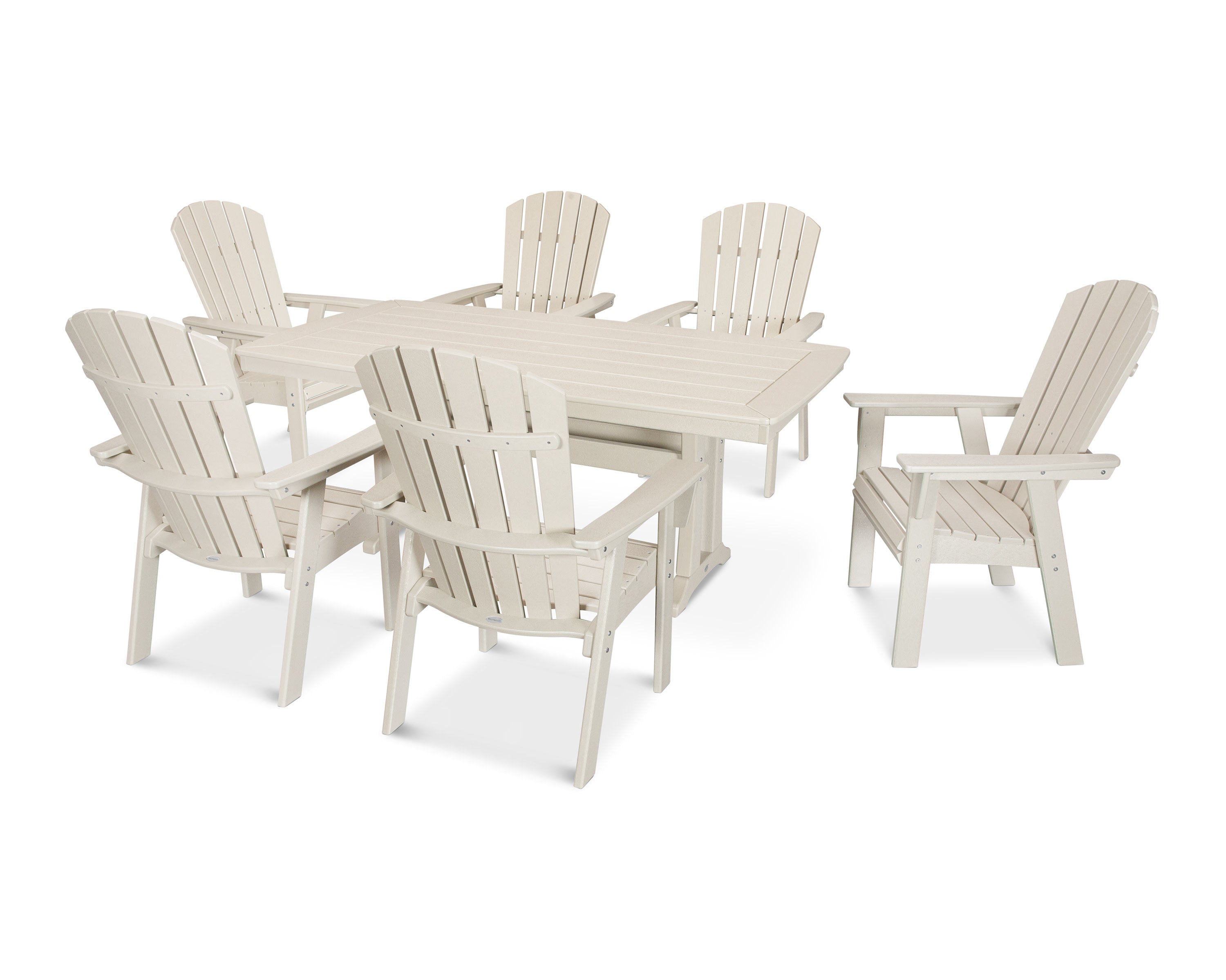 Nautical Curveback Adirondack 7-Piece Dining Set with Trestle Legs in Sand