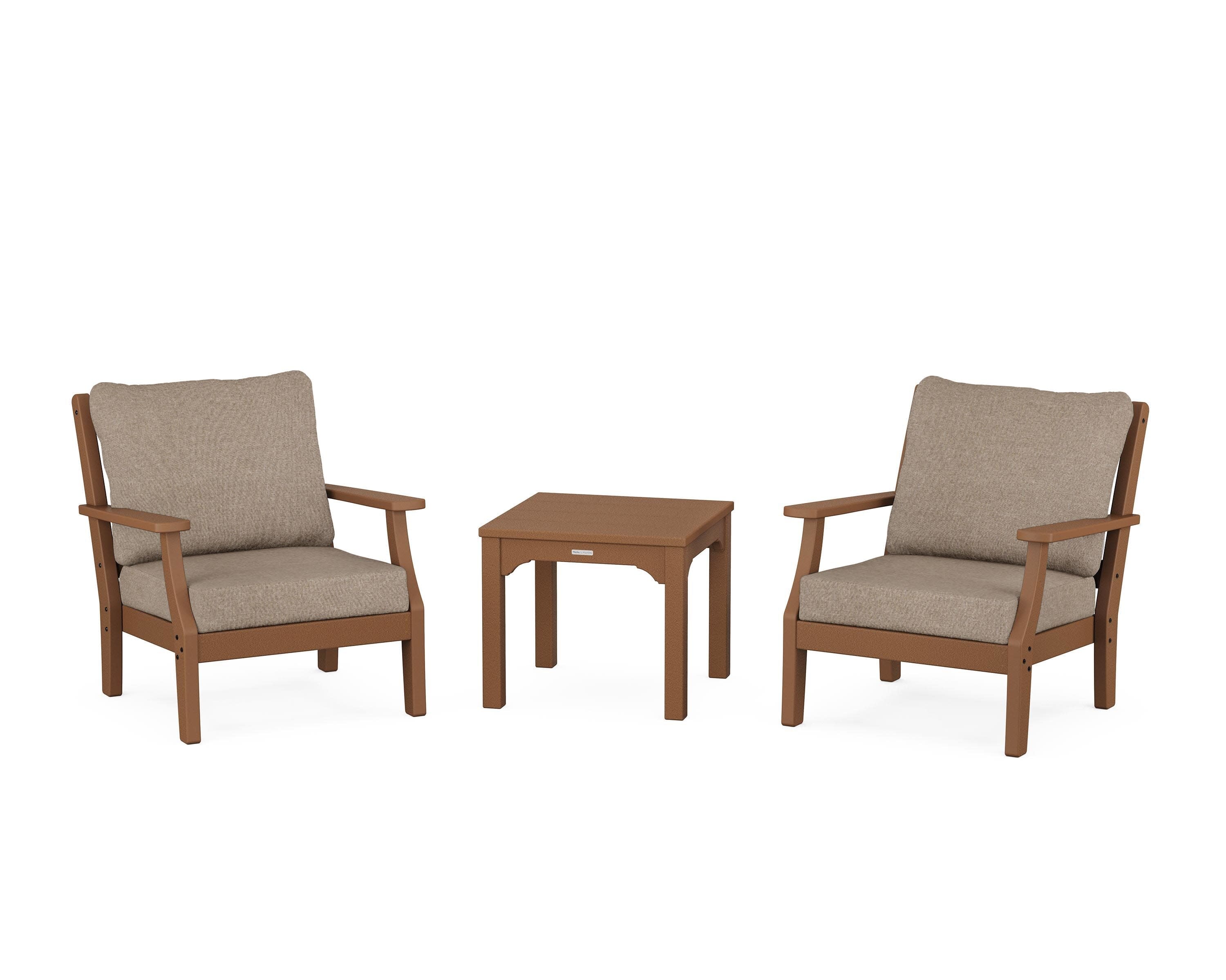 Chinoiserie 3-Piece Deep Seating Set in Teak / Spiced Burlap