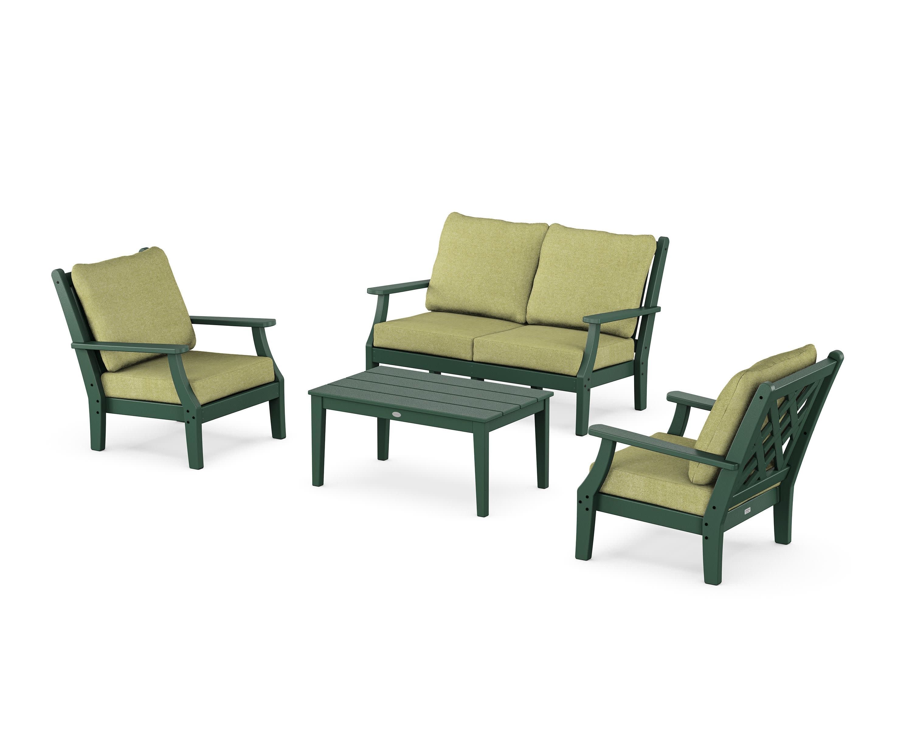 Wovendale 4-Piece Deep Seating Set with Loveseat in Green / Chartreuse Boucle
