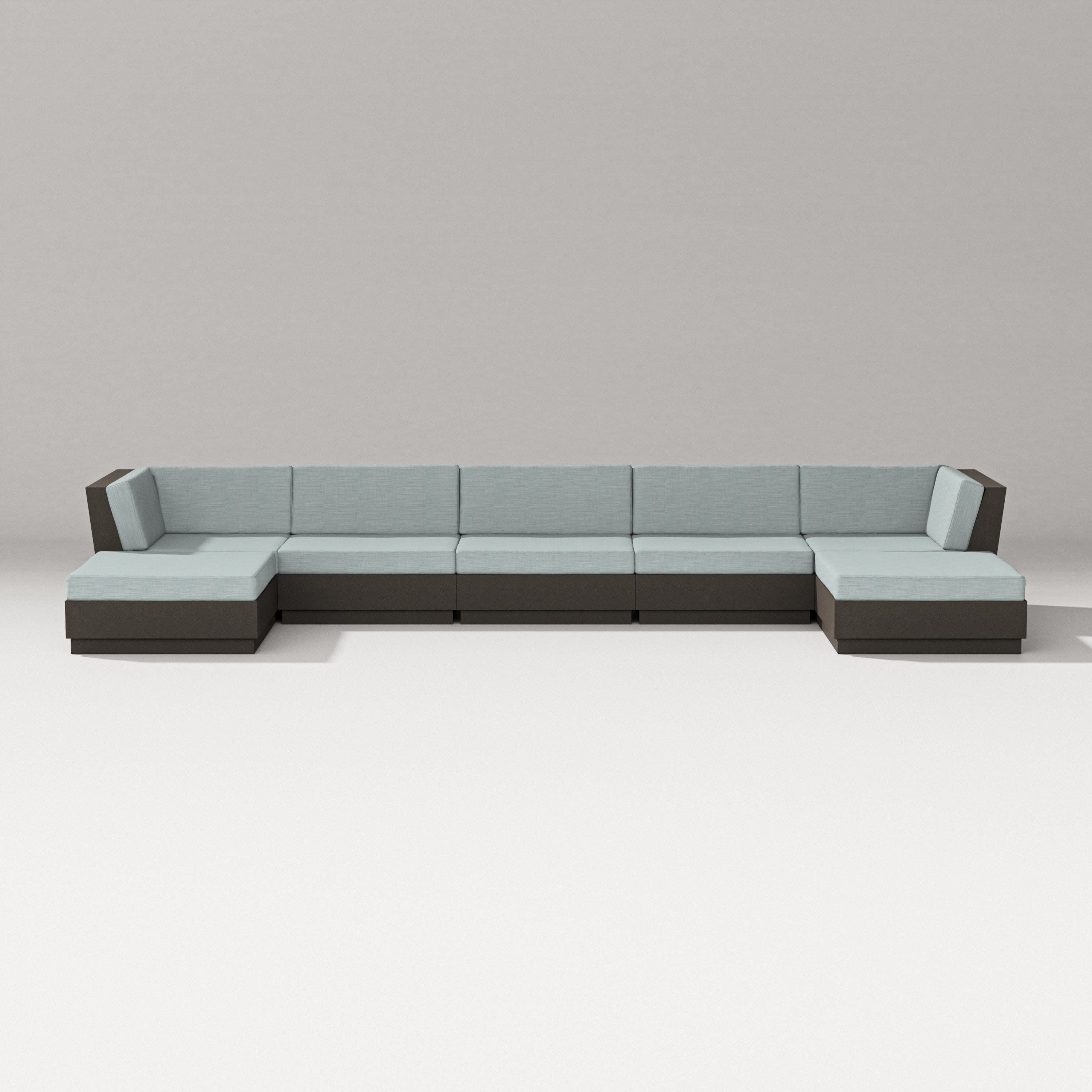 Elevate 7-Piece Double Chaise Sectional in Vintage Coffee / Soothe Mist