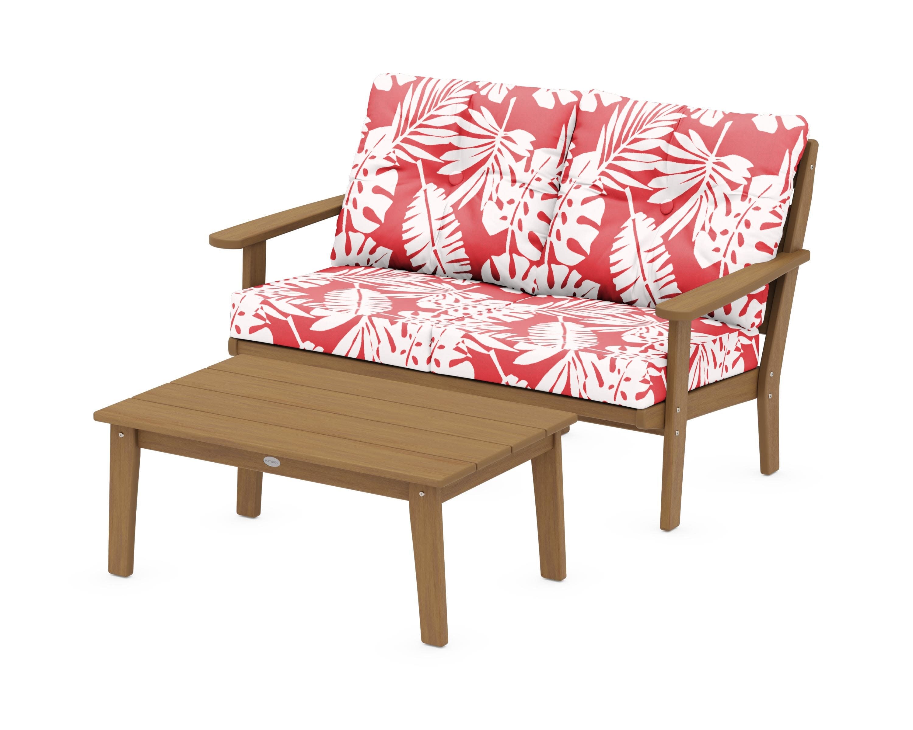 Lakeside 2-Piece Lounge Loveseat Set in Natural / Leaf Crimson