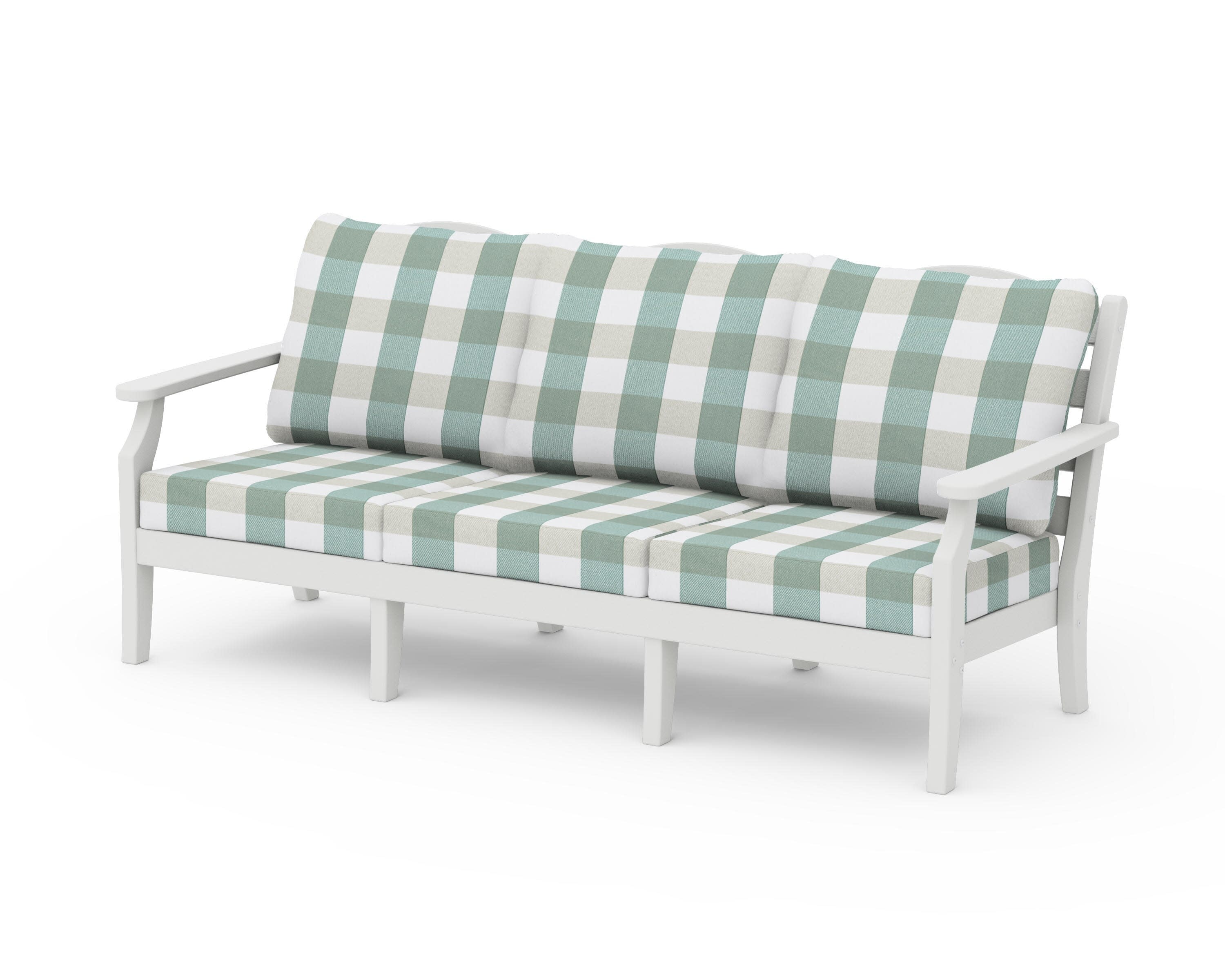 Savannah Deep Seating Sofa in Vintage White / Buffalo Plaid Glacier Spa