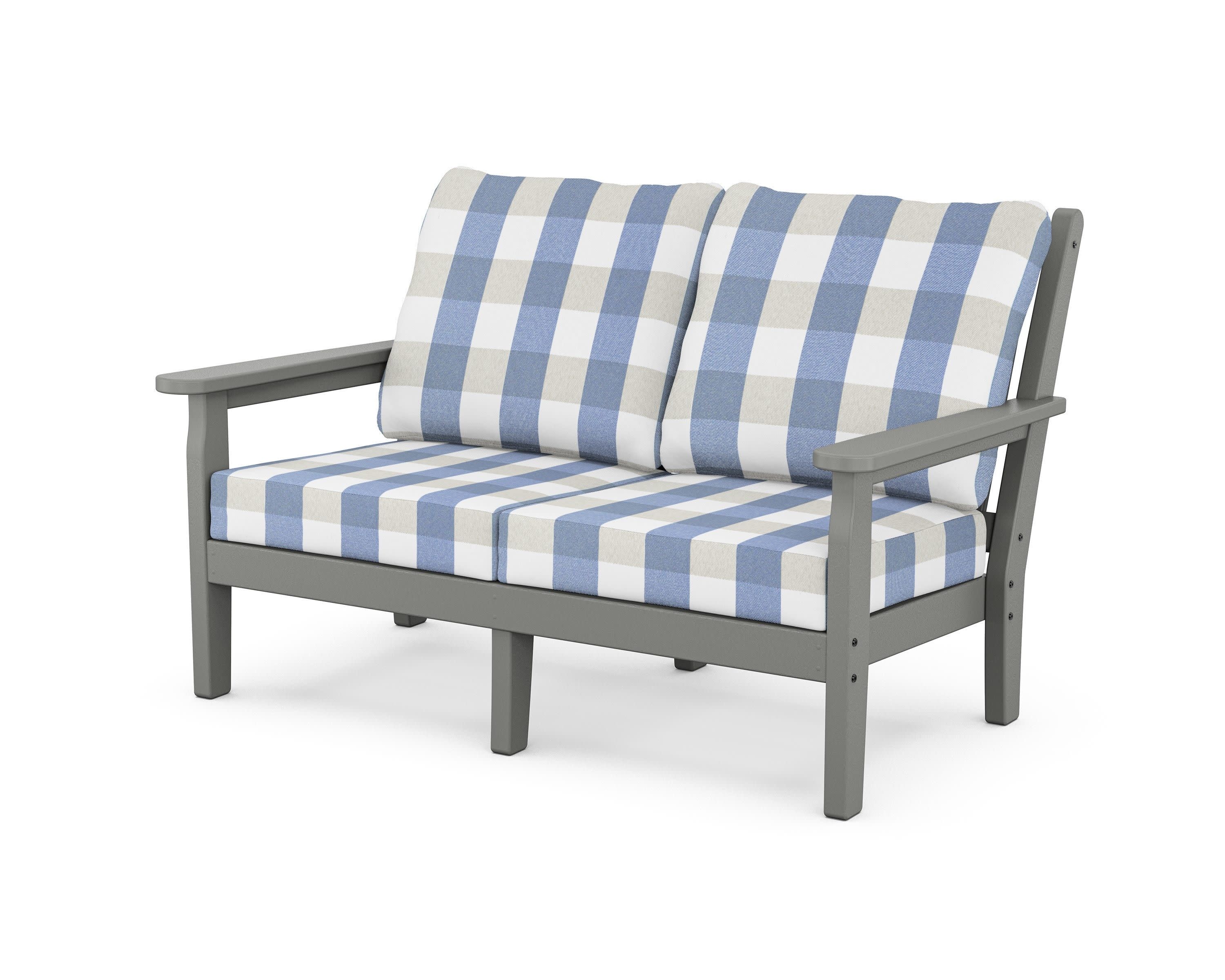 Chippendale Deep Seating Loveseat in Slate Grey / Buffalo Plaid Sky Blue
