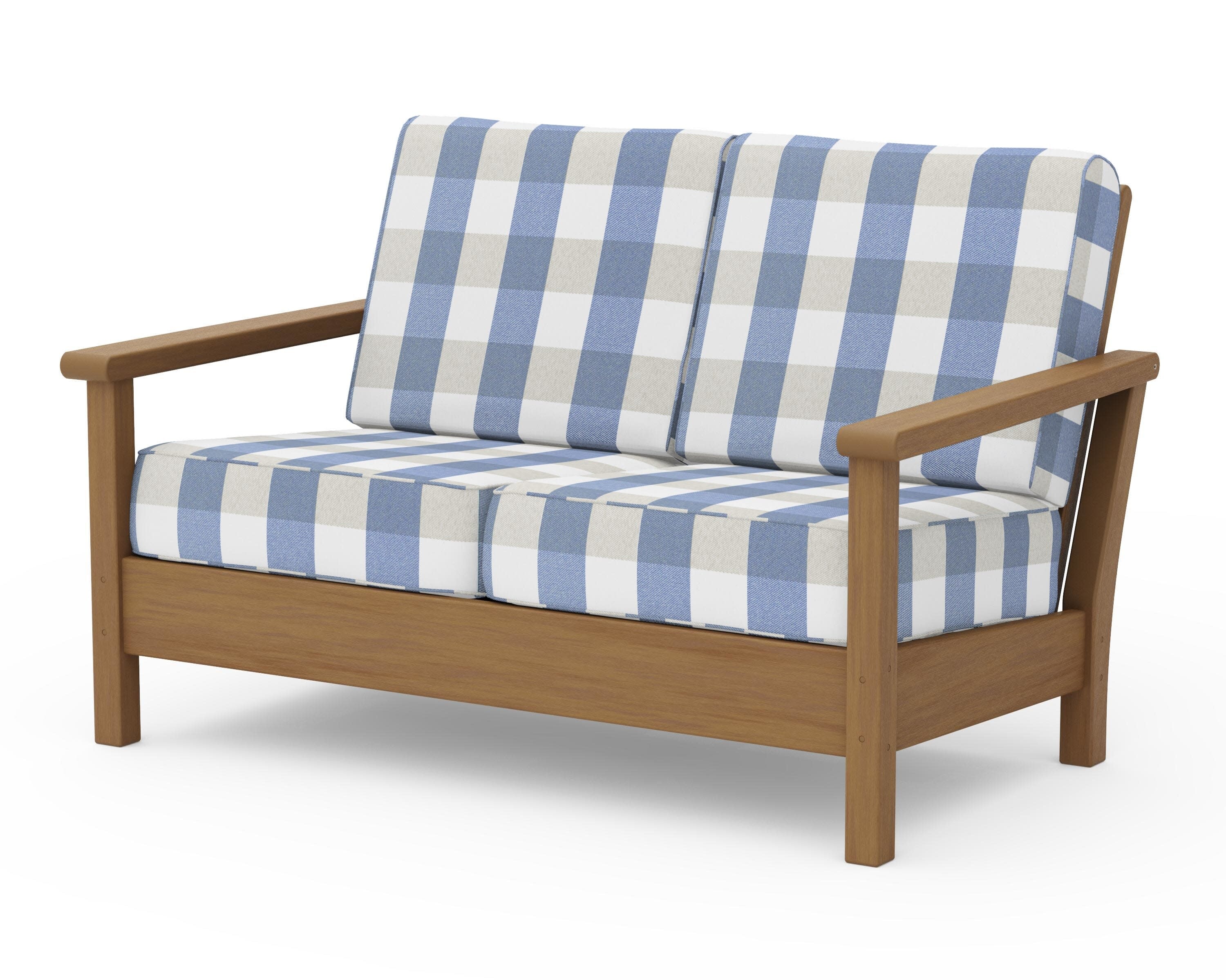 Harbour Deep Seating Loveseat in Natural / Buffalo Plaid Sky Blue