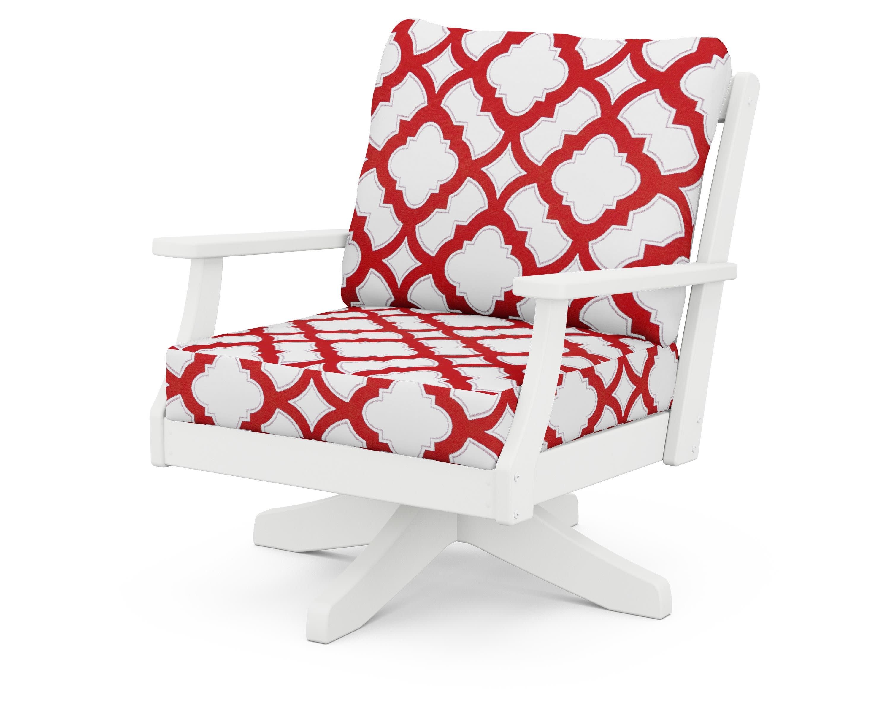 Braxton Deep Seating Swivel Chair in White / Trellis Crimson