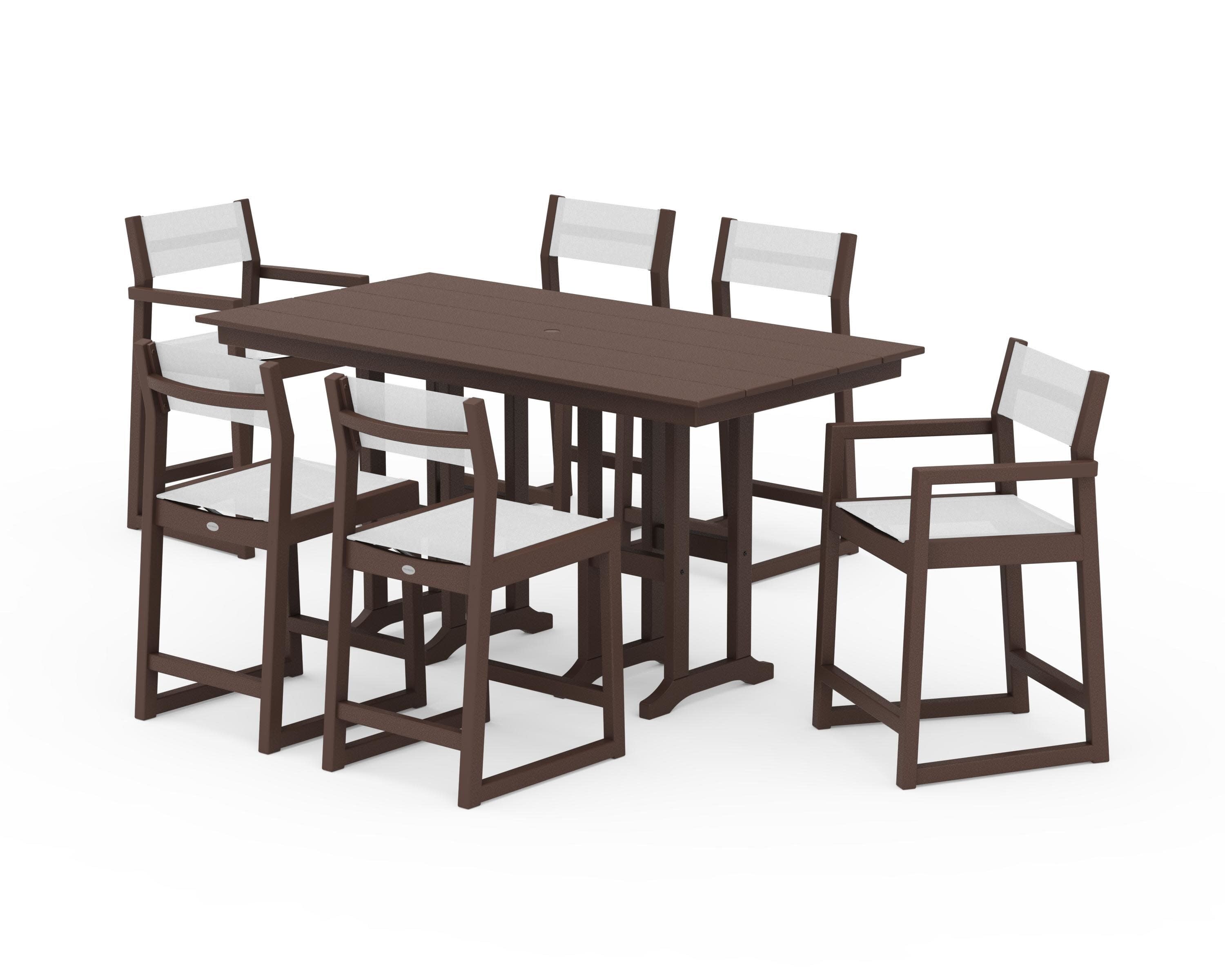 EDGE Sling 7-Piece Farmhouse Counter Set in Mahogany / White Sling