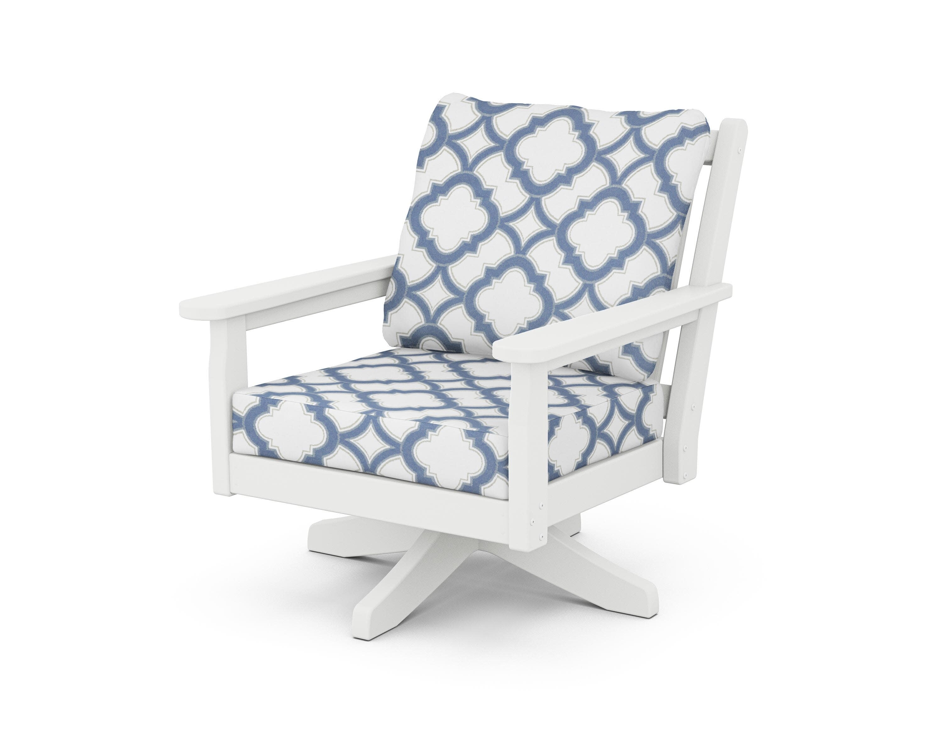 Chippendale Deep Seating Swivel Chair in White / Trellis Sky Blue