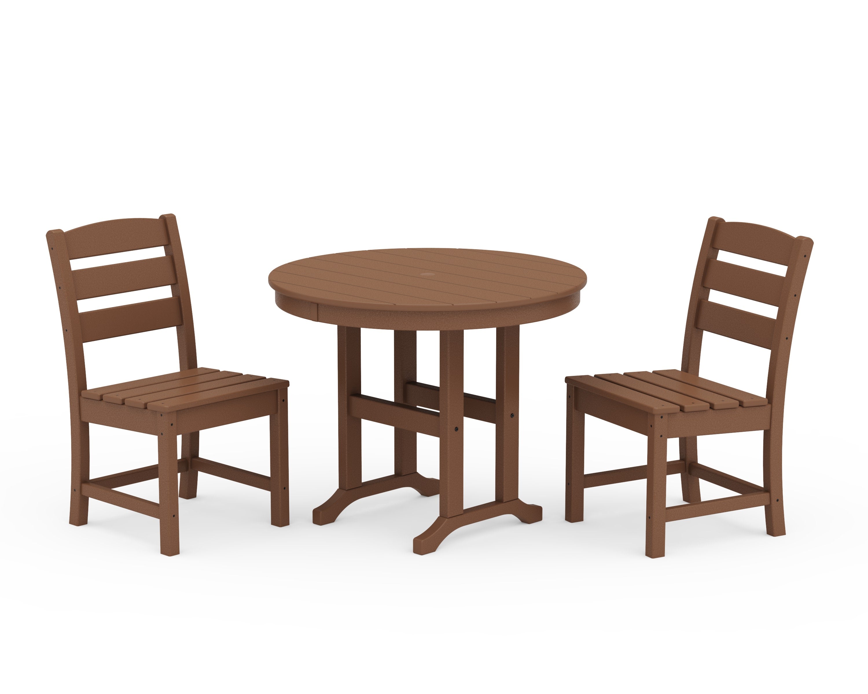 Lakeside Side Chair 3-Piece Round Dining Set in Teak
