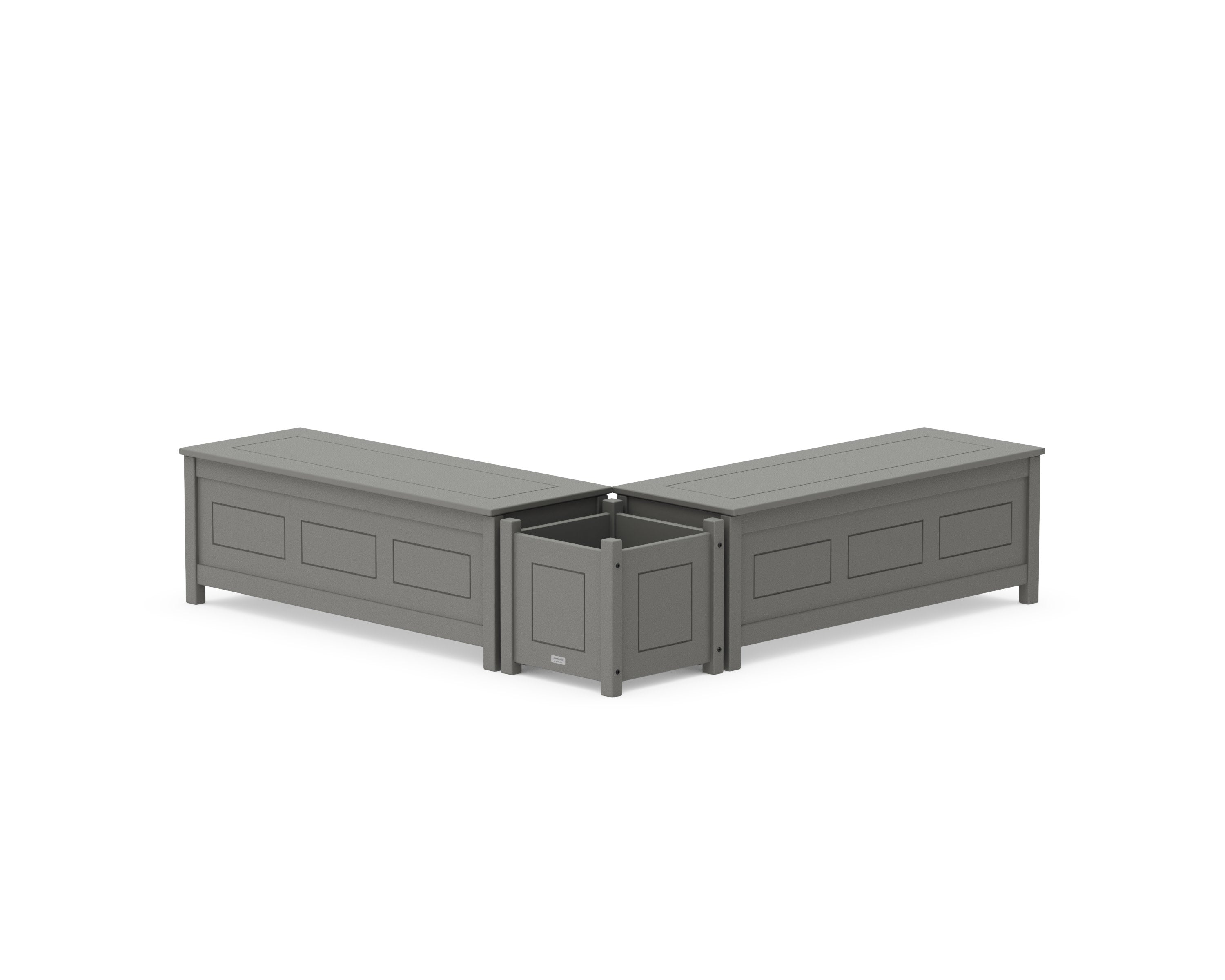48" Country Living L- Shaped Planter Storage Bench Set in Slate Grey