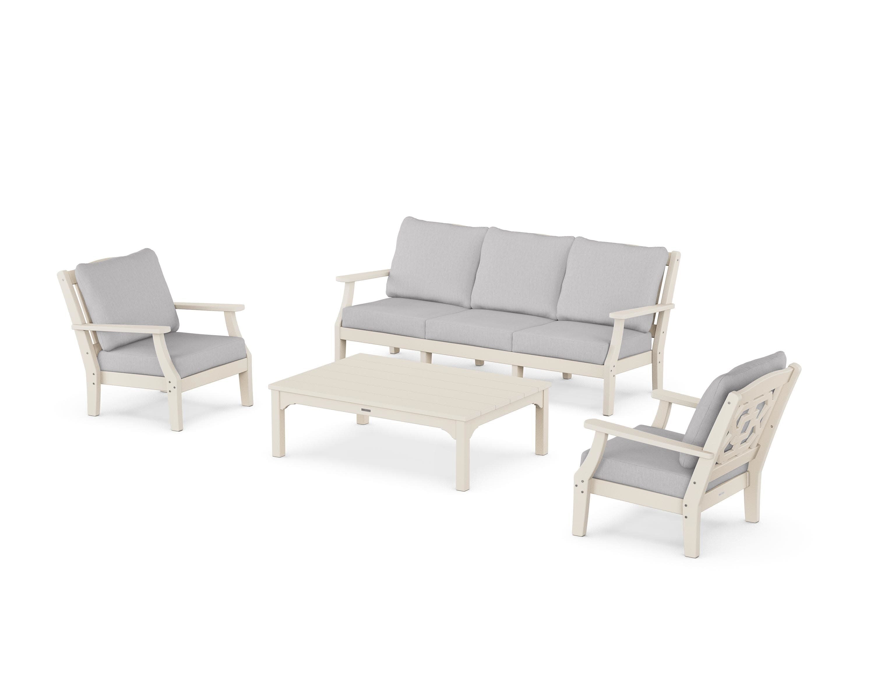 Chinoiserie 4-Piece Deep Seating Set with Sofa in Sand / Granite