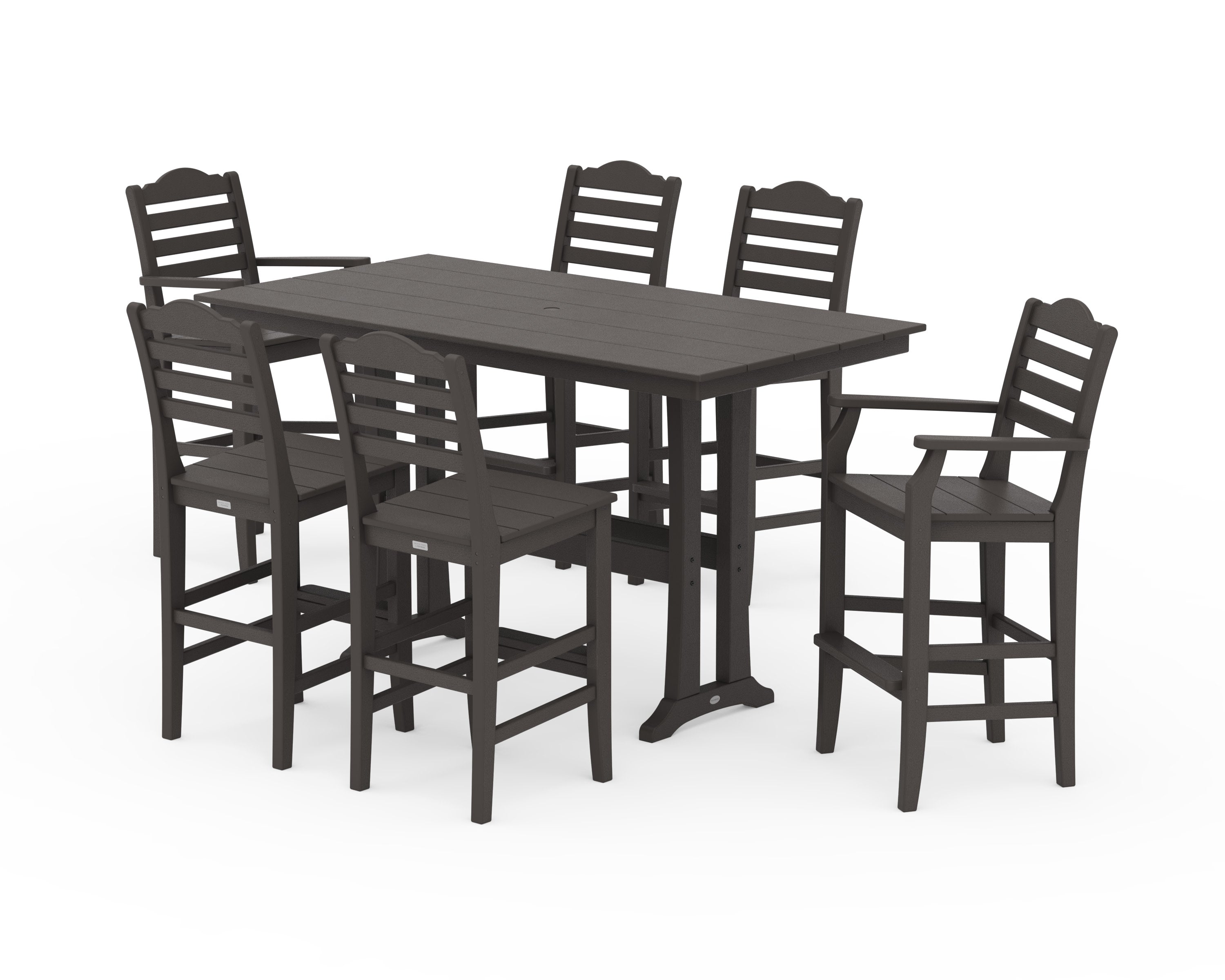 Savannah 7-Piece Farmhouse Bar Set with Trestle Legs in Vintage Coffee