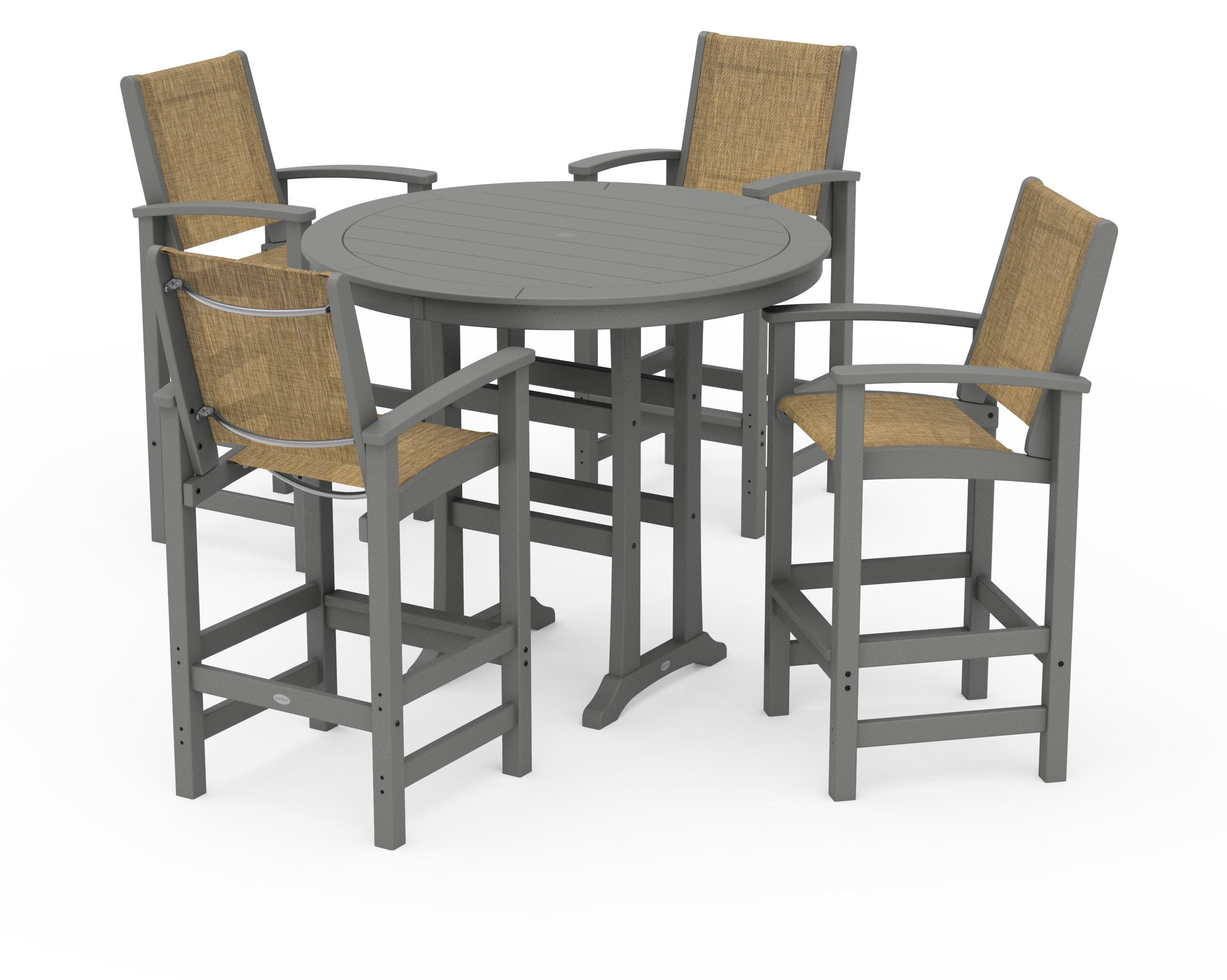 Coastal 5-Piece Nautical Trestle Bar Set in Slate Grey / Burlap Sling