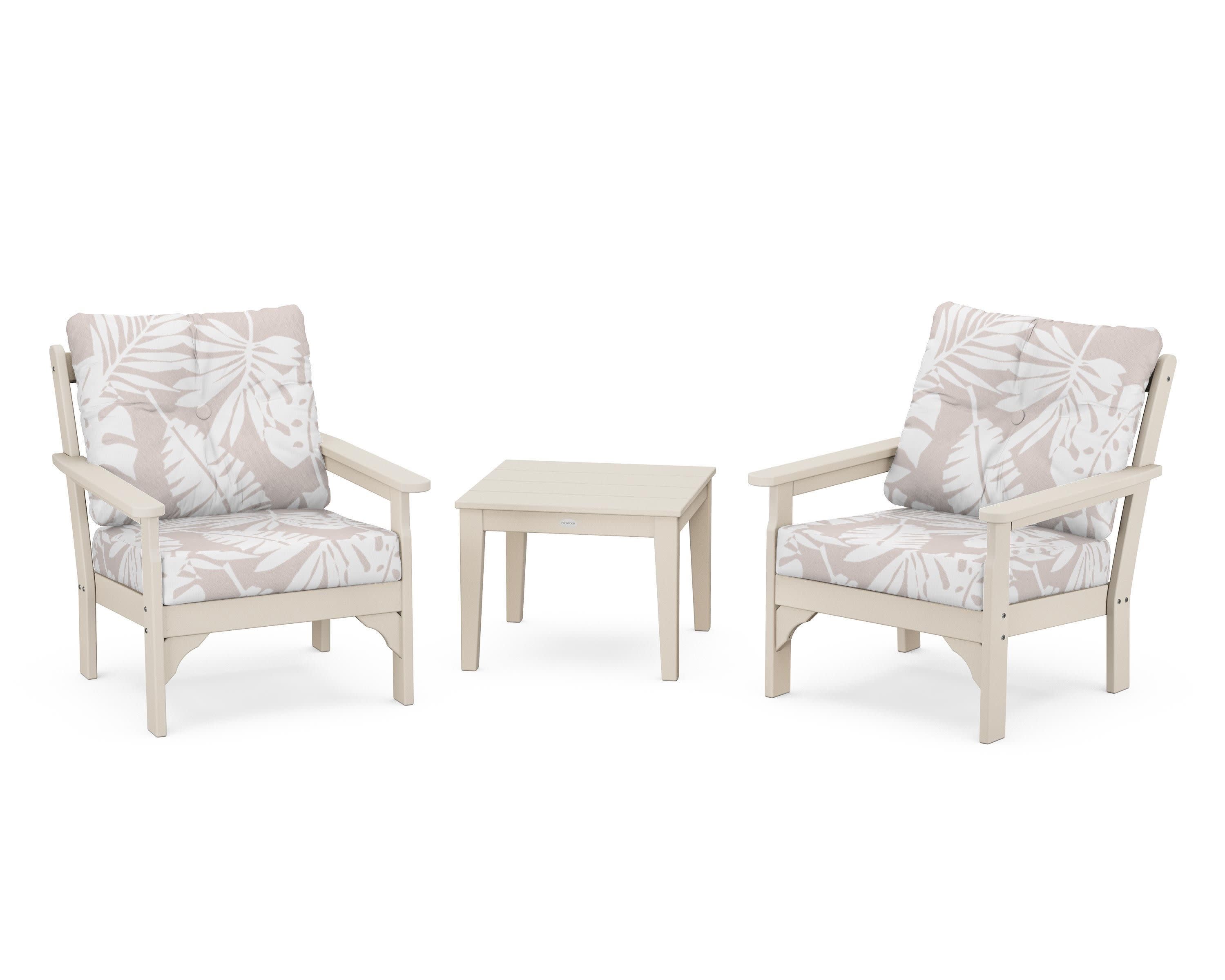 Vineyard 3-Piece Deep Seating Set in Sand / Leaf Dune Burlap