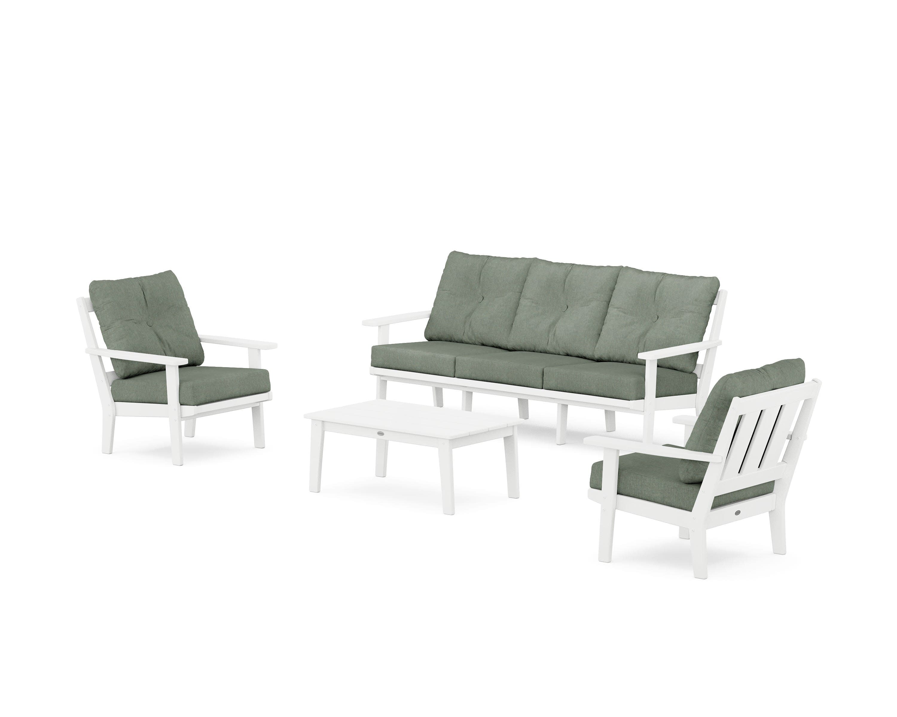 Oxford 4-Piece Deep Seating Set with Sofa in White / Cast Sage