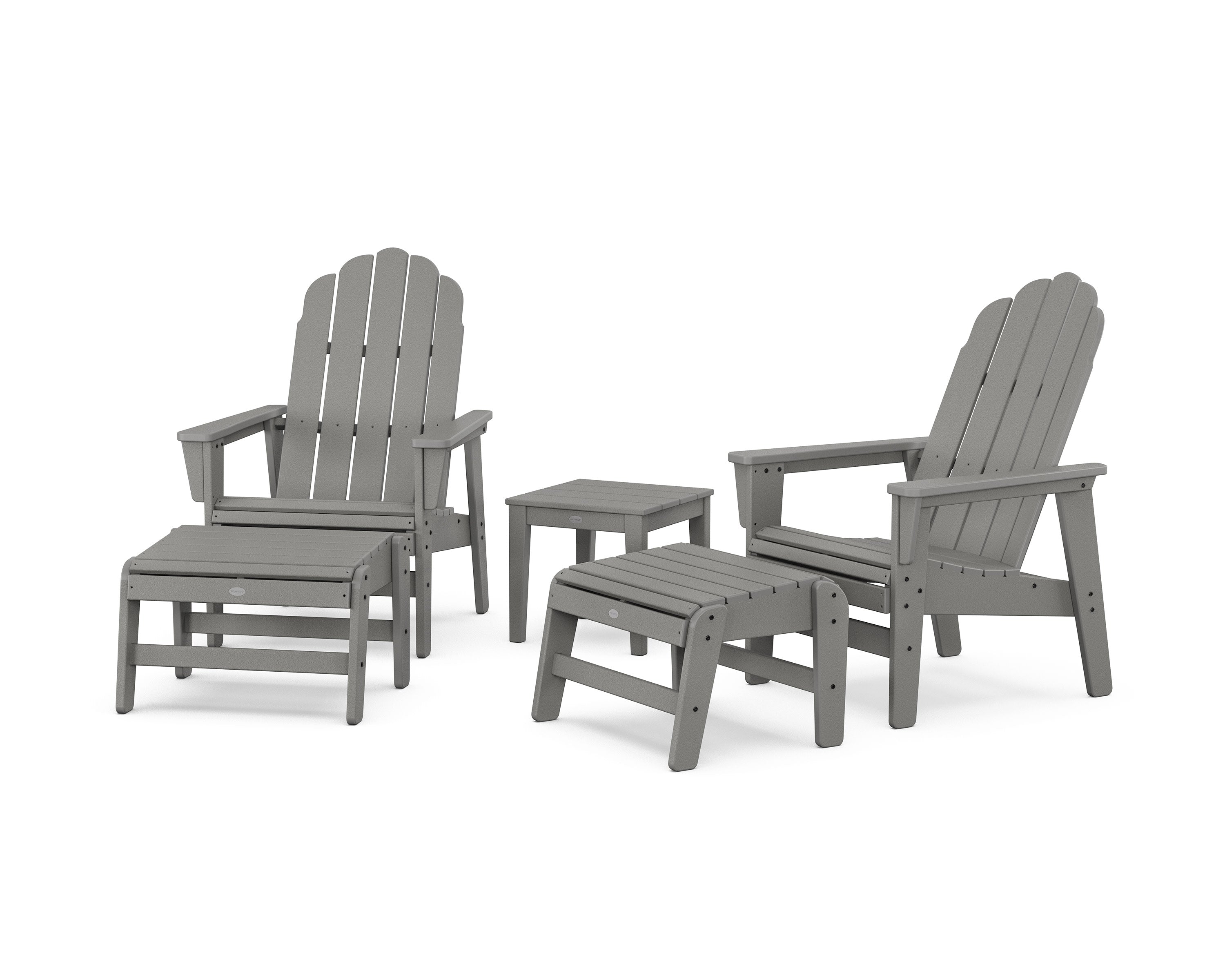 5-Piece Vineyard Grand Upright Adirondack Set with Ottomans and Side Table in Slate Grey