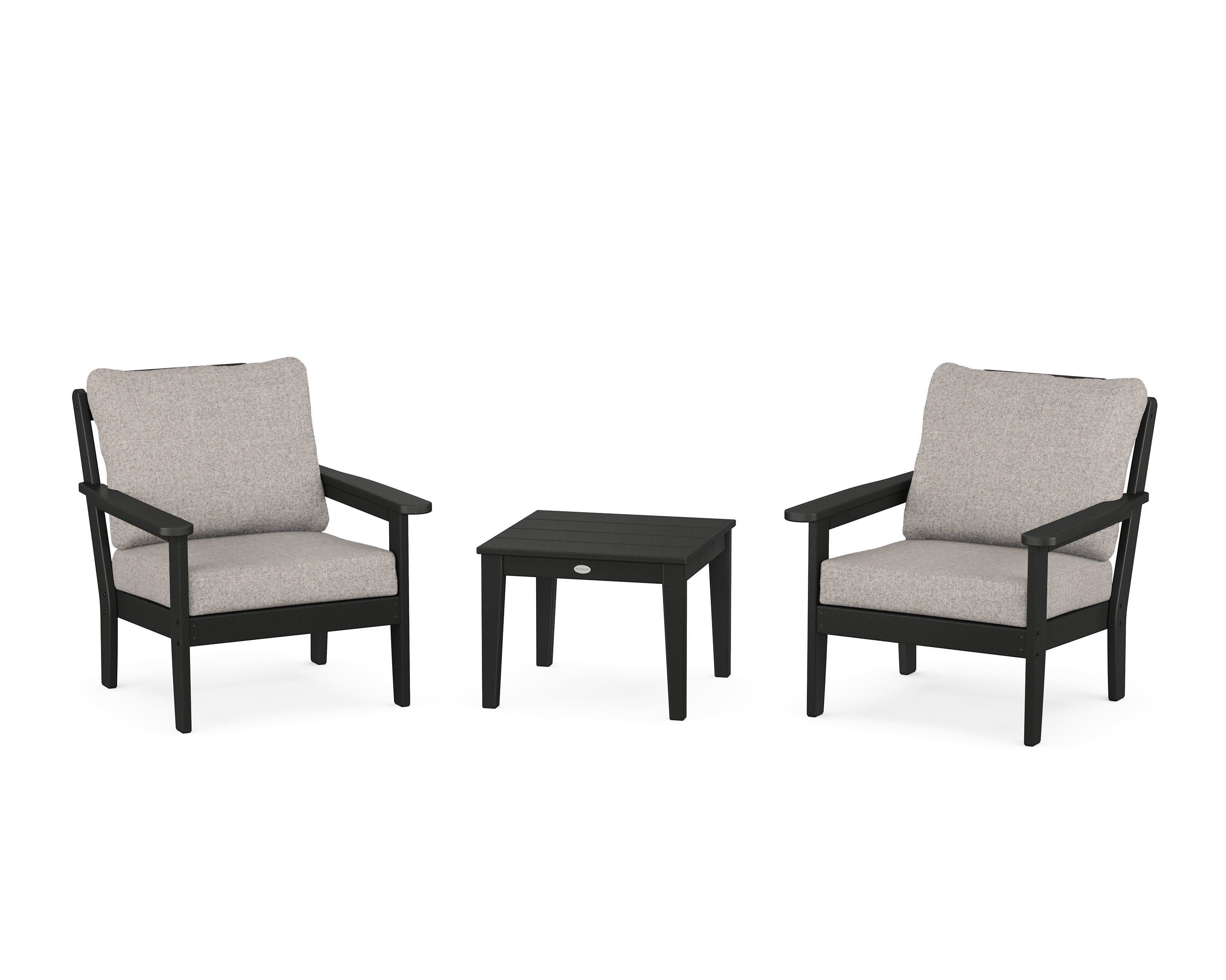 Cottage 3-Piece Deep Seating Set in Black / Weathered Tweed