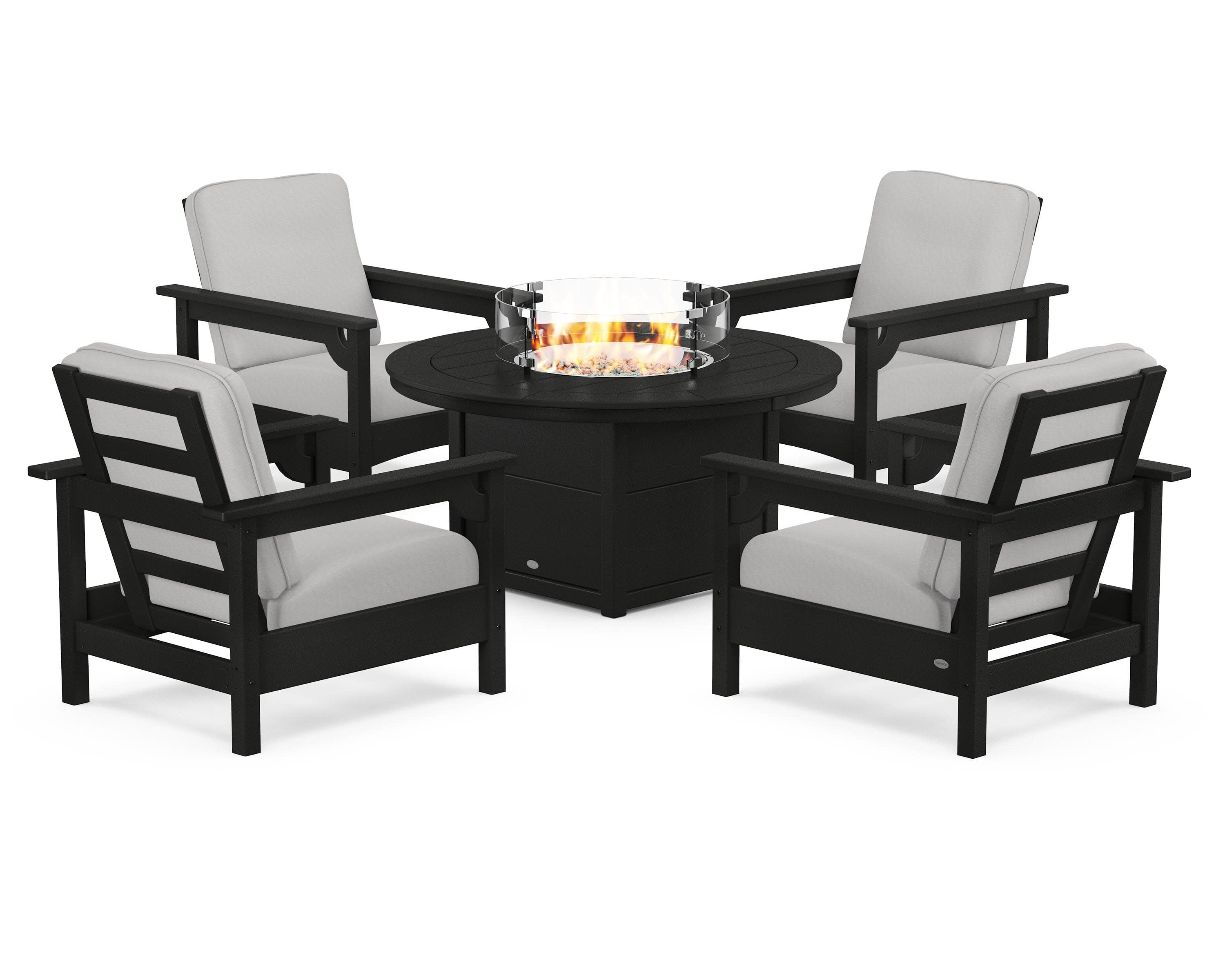 Club 5-Piece Conversation Set with Fire Pit Table in Black / Diamond in the Rough