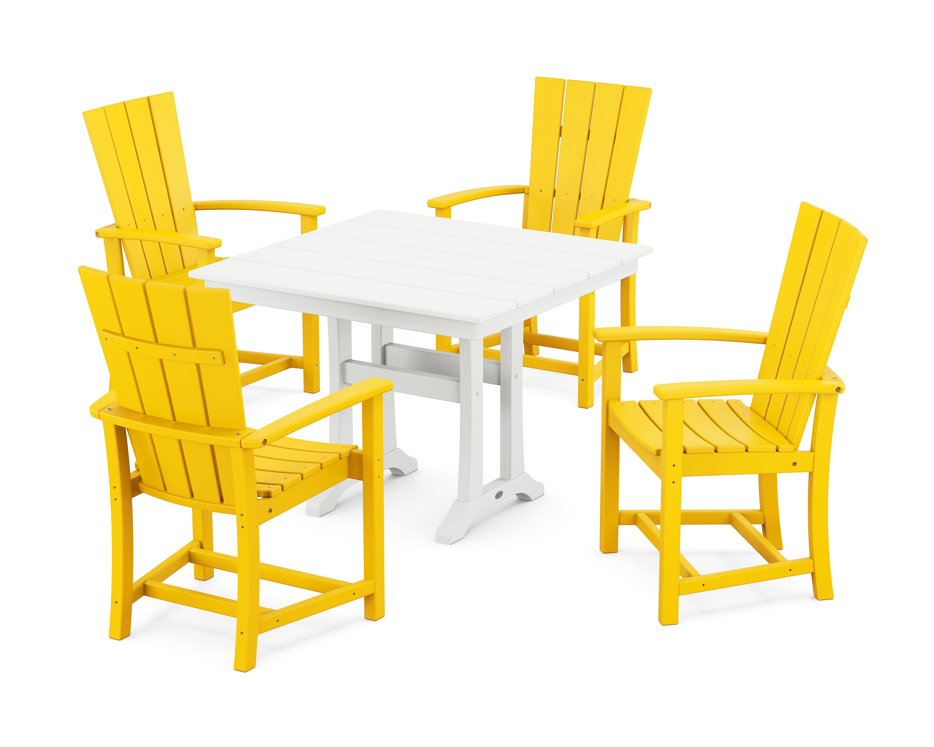 Quattro 5-Piece Farmhouse Dining Set With Trestle Legs in Lemon / White