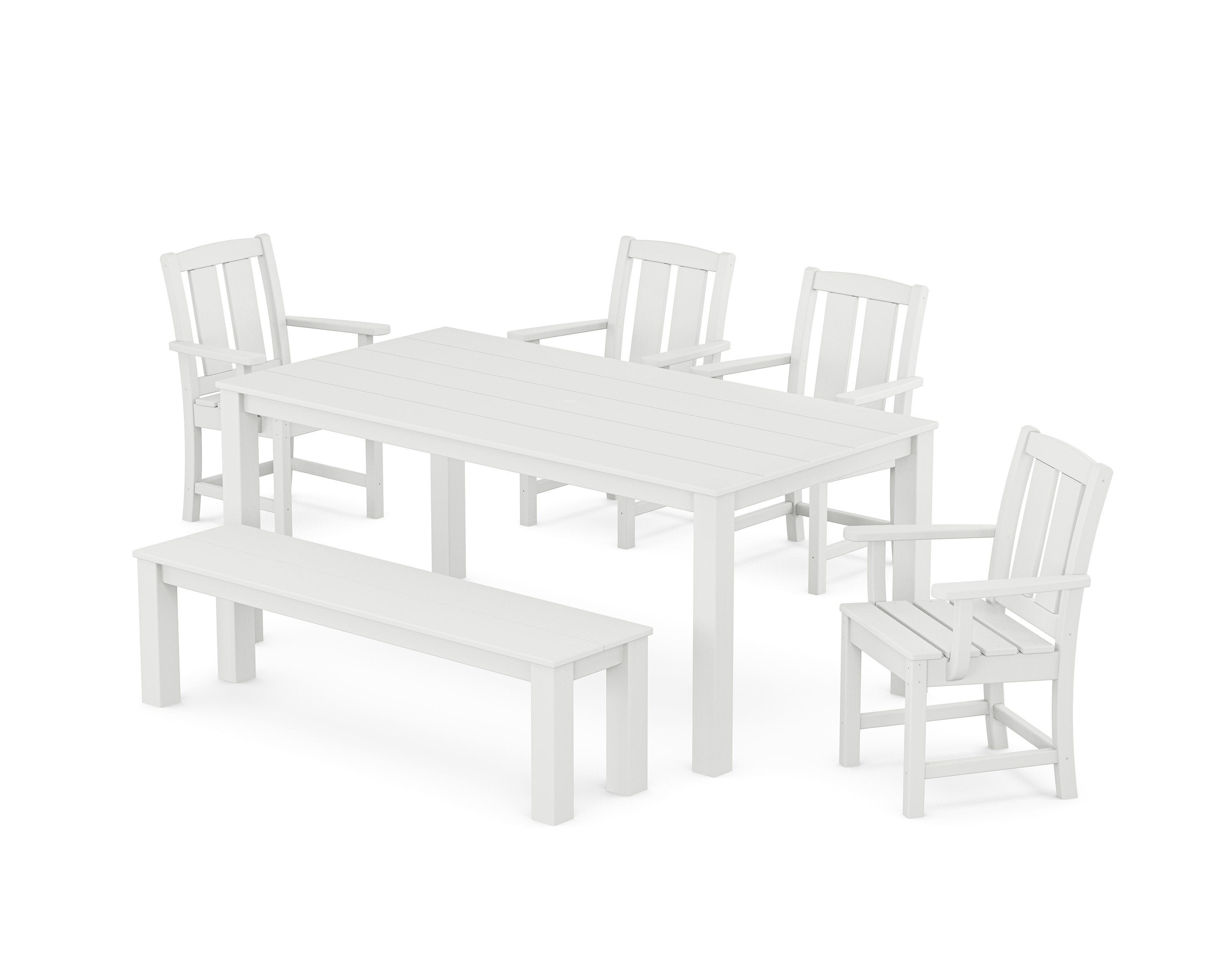 Mission 6-Piece Parsons Dining Set with Bench in White