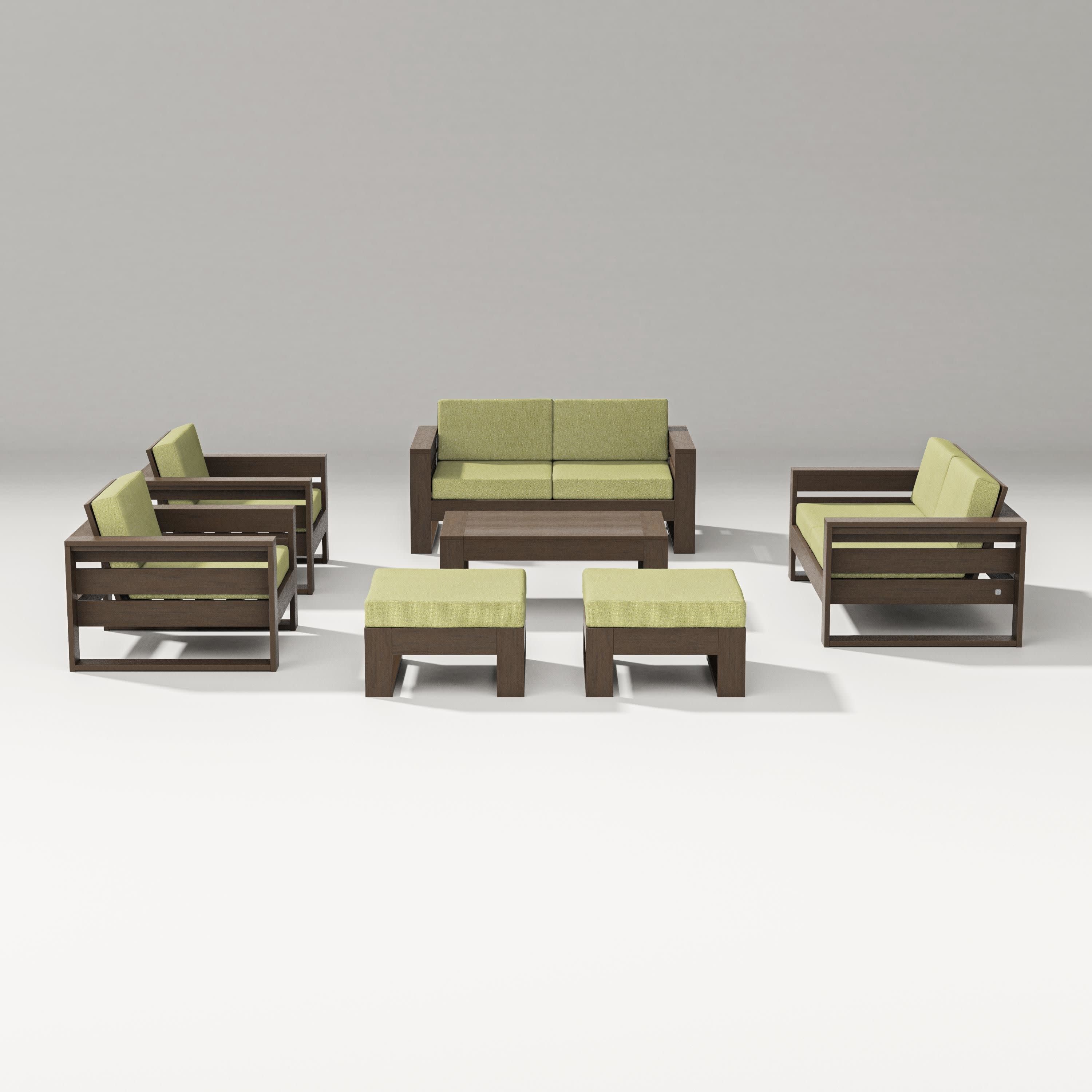 Latitude 7-Piece Lounge Loveseat Set in Kona / Chartreuse Boucle
