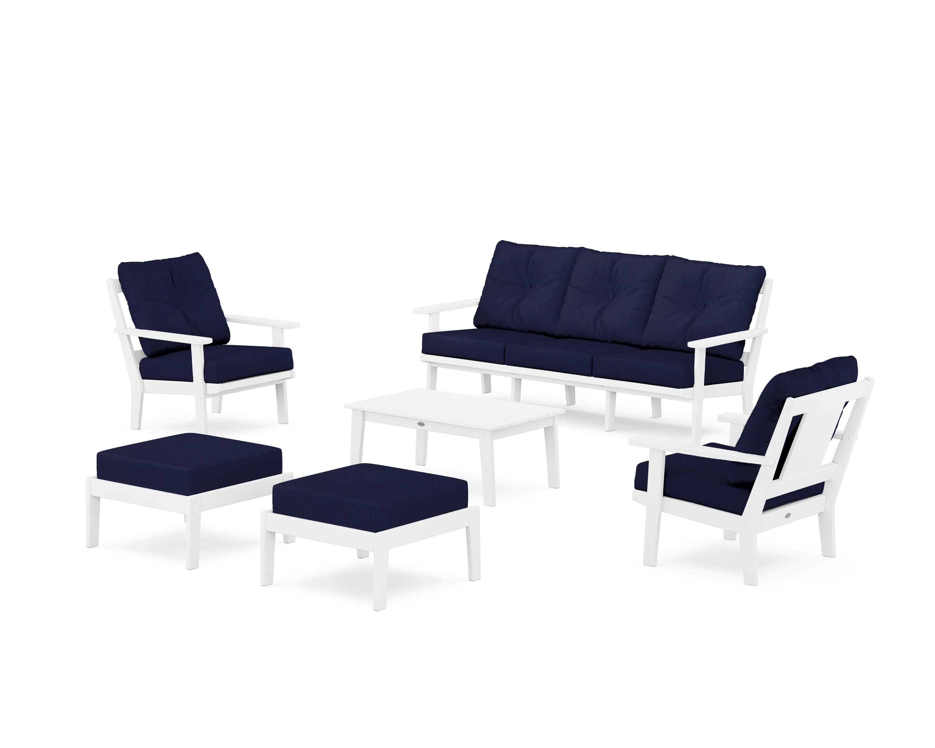 Prairie 6-Piece Lounge Sofa Set in White / Navy