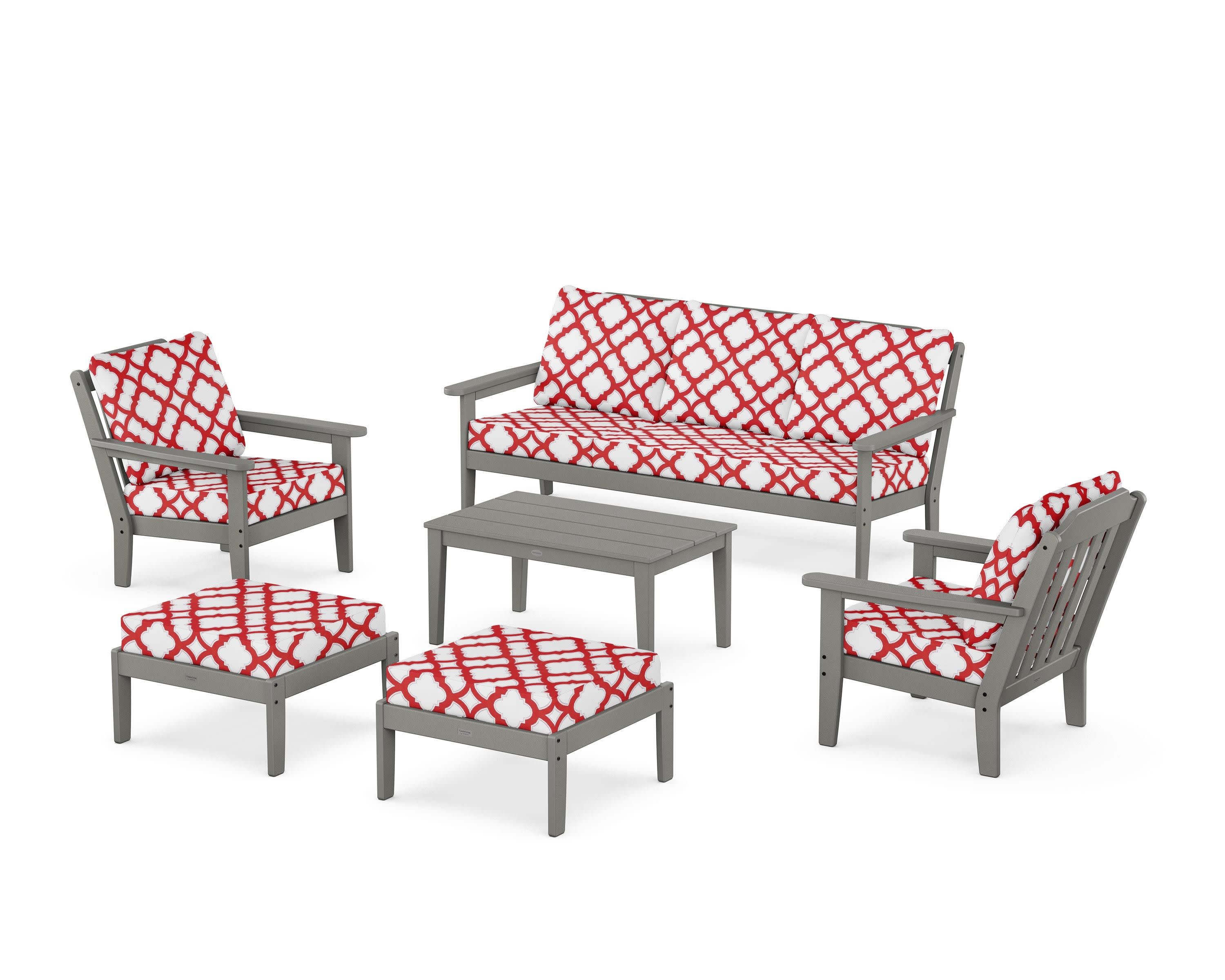 Cottage 6-Piece Lounge Sofa Set in Slate Grey / Trellis Crimson