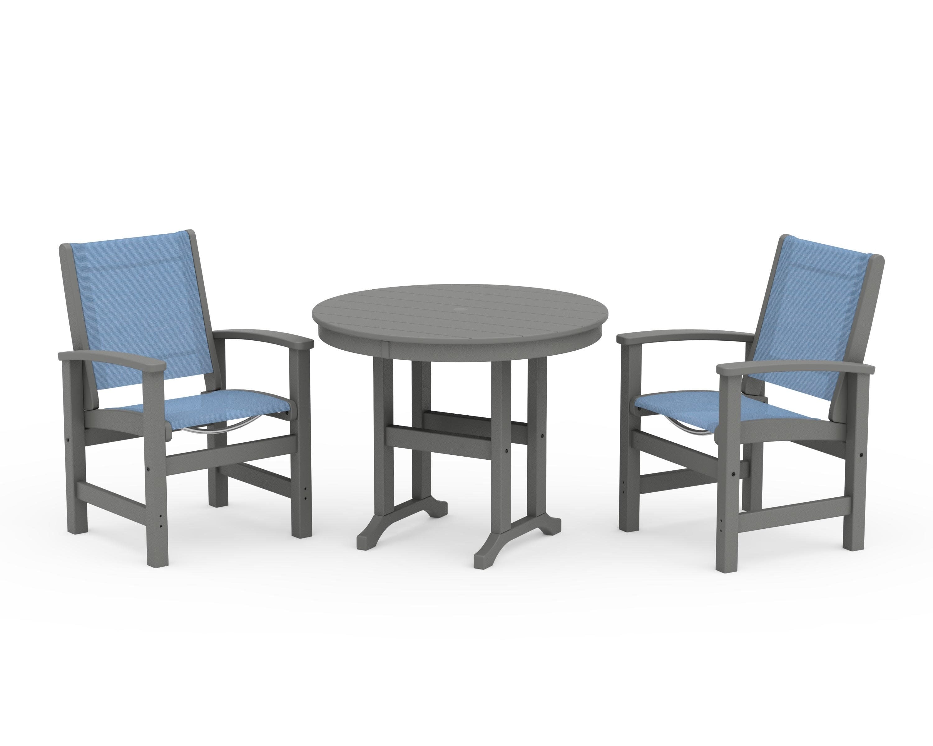Coastal 3-Piece Round Dining Set in Slate Grey / Poolside Sling