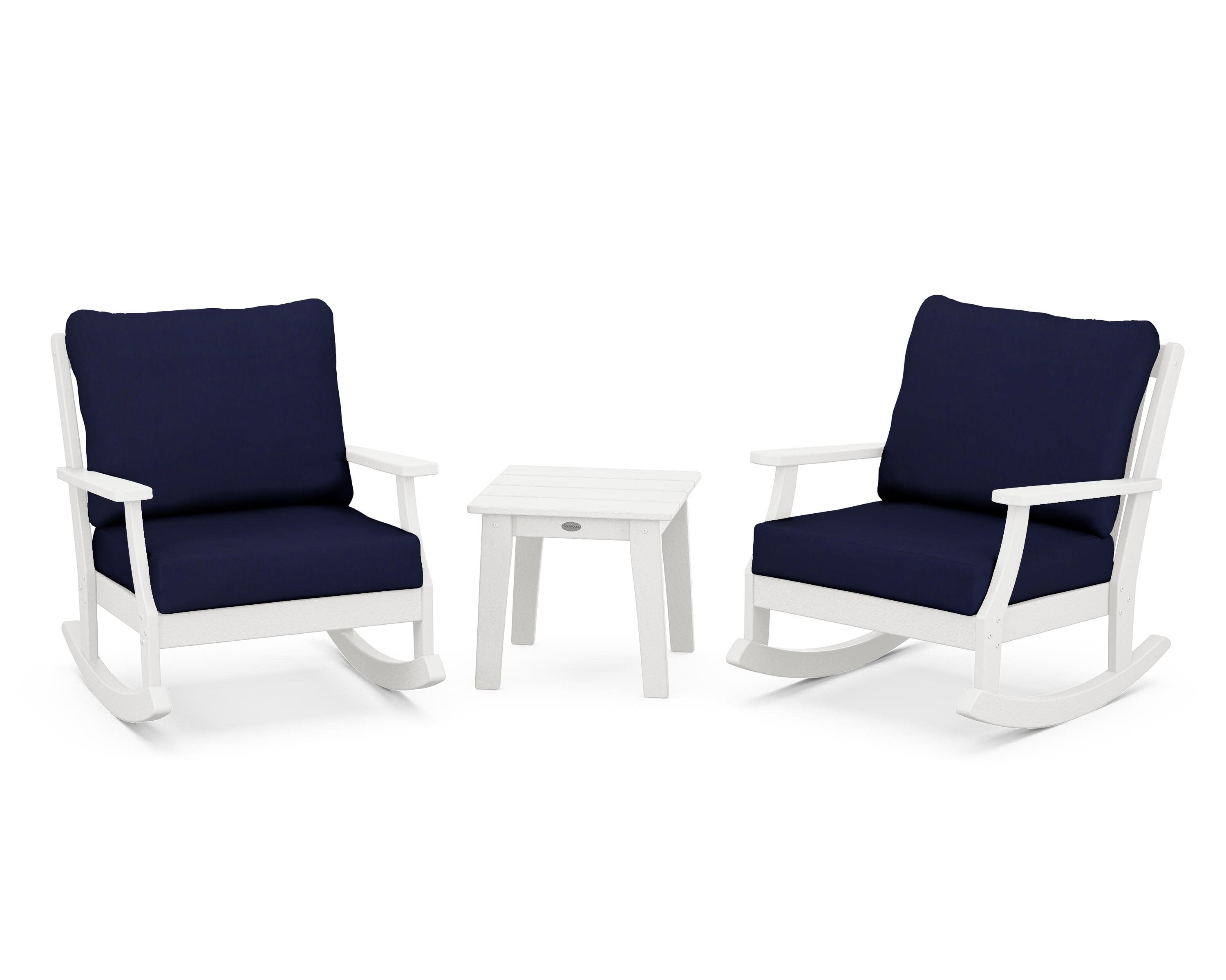 Braxton 3-Piece Deep Seating Rocker Set in Vintage White / Navy