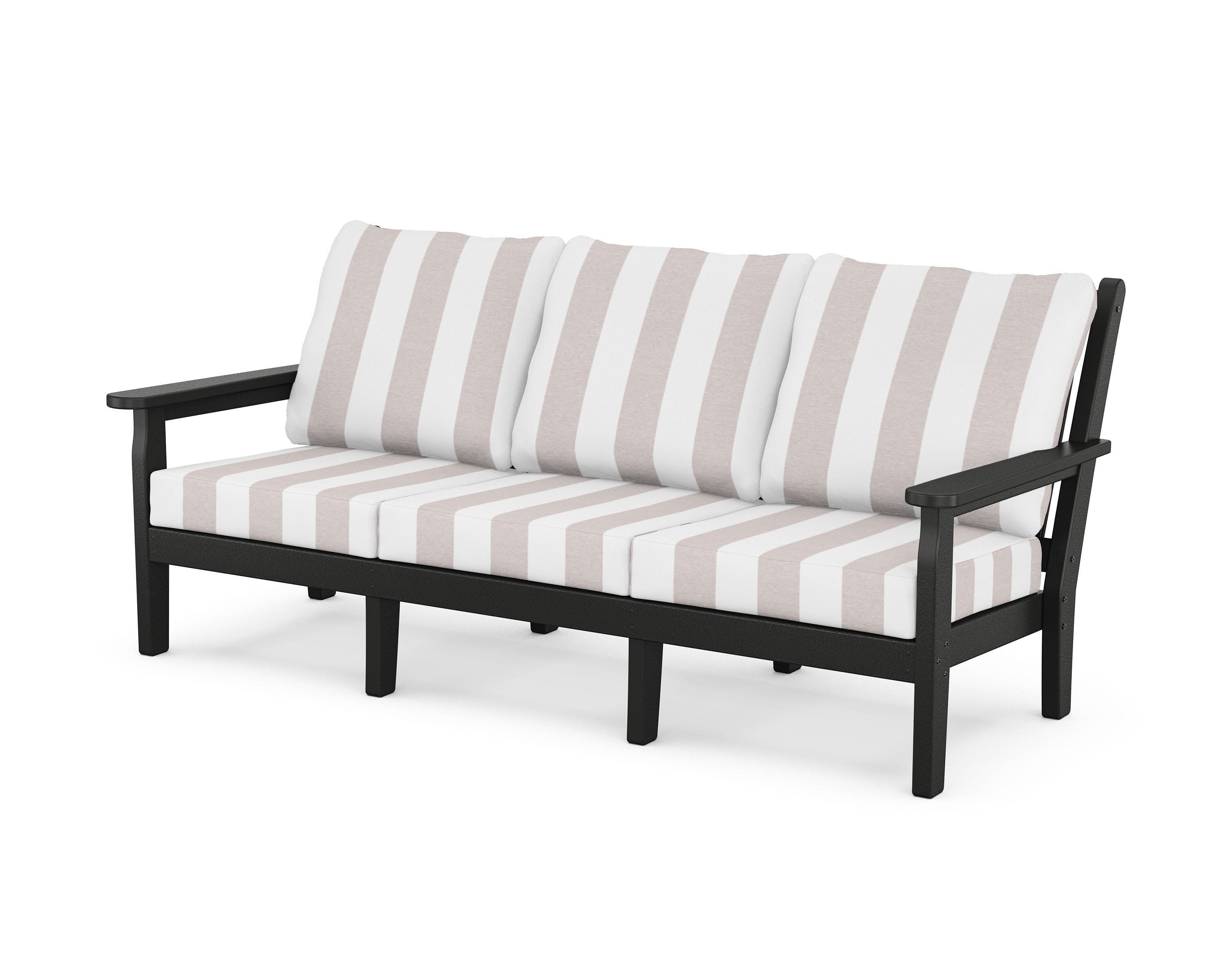Chippendale Deep Seating Sofa in Black / Cabana Stripe Dune Burlap