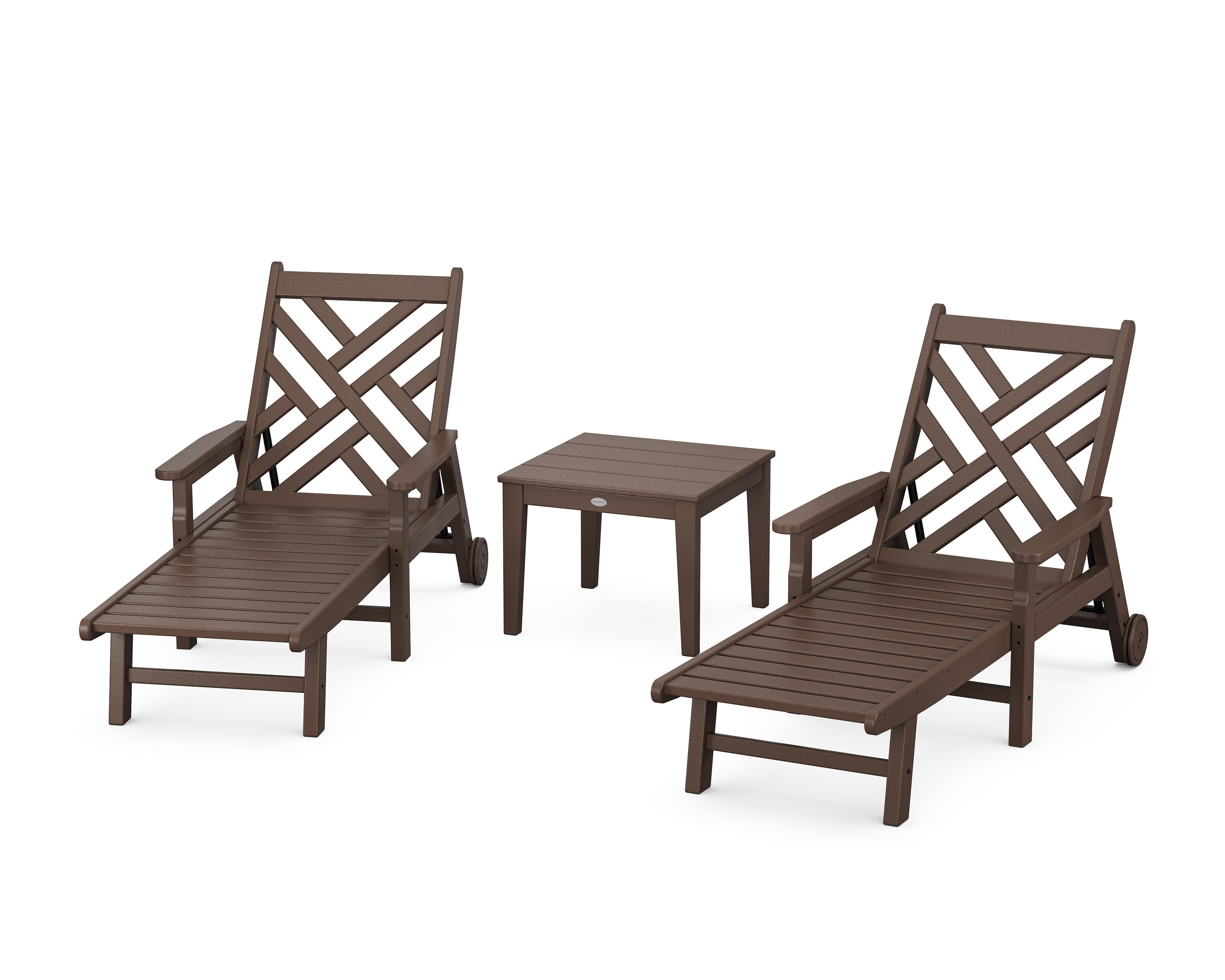 Chippendale 3-Piece Chaise Set with Arms and Wheels in Mahogany