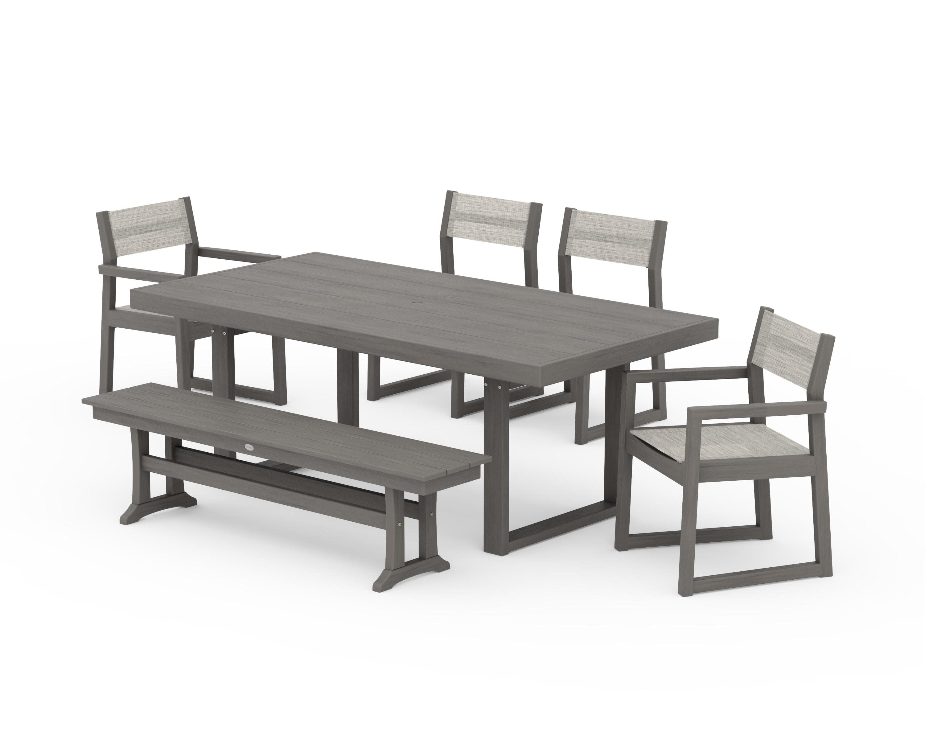 EDGE Sling 6-Piece Dining Set with Bench in Driftwood / Birch Sling