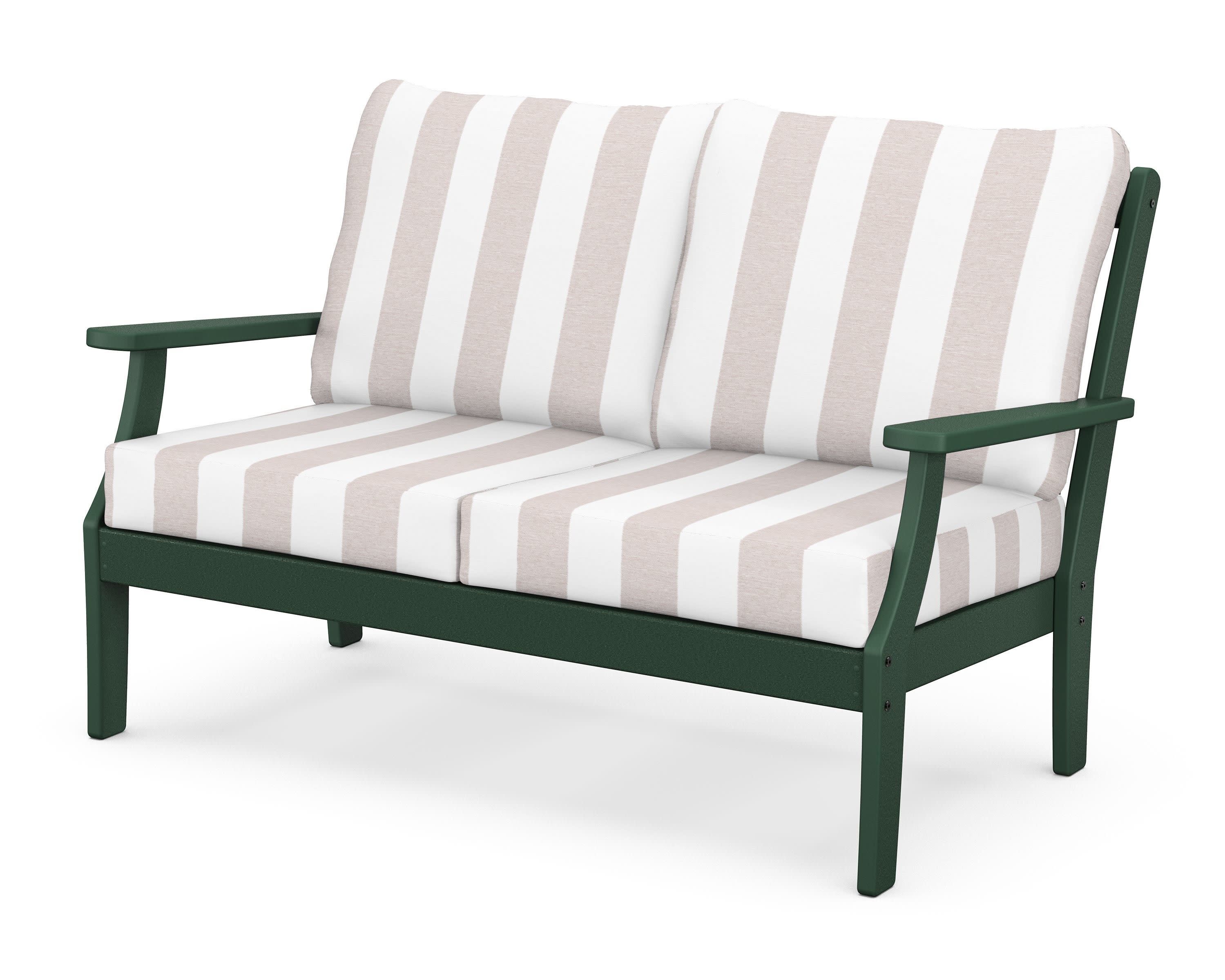 Braxton Deep Seating Loveseat in Green / Cabana Stripe Dune Burlap