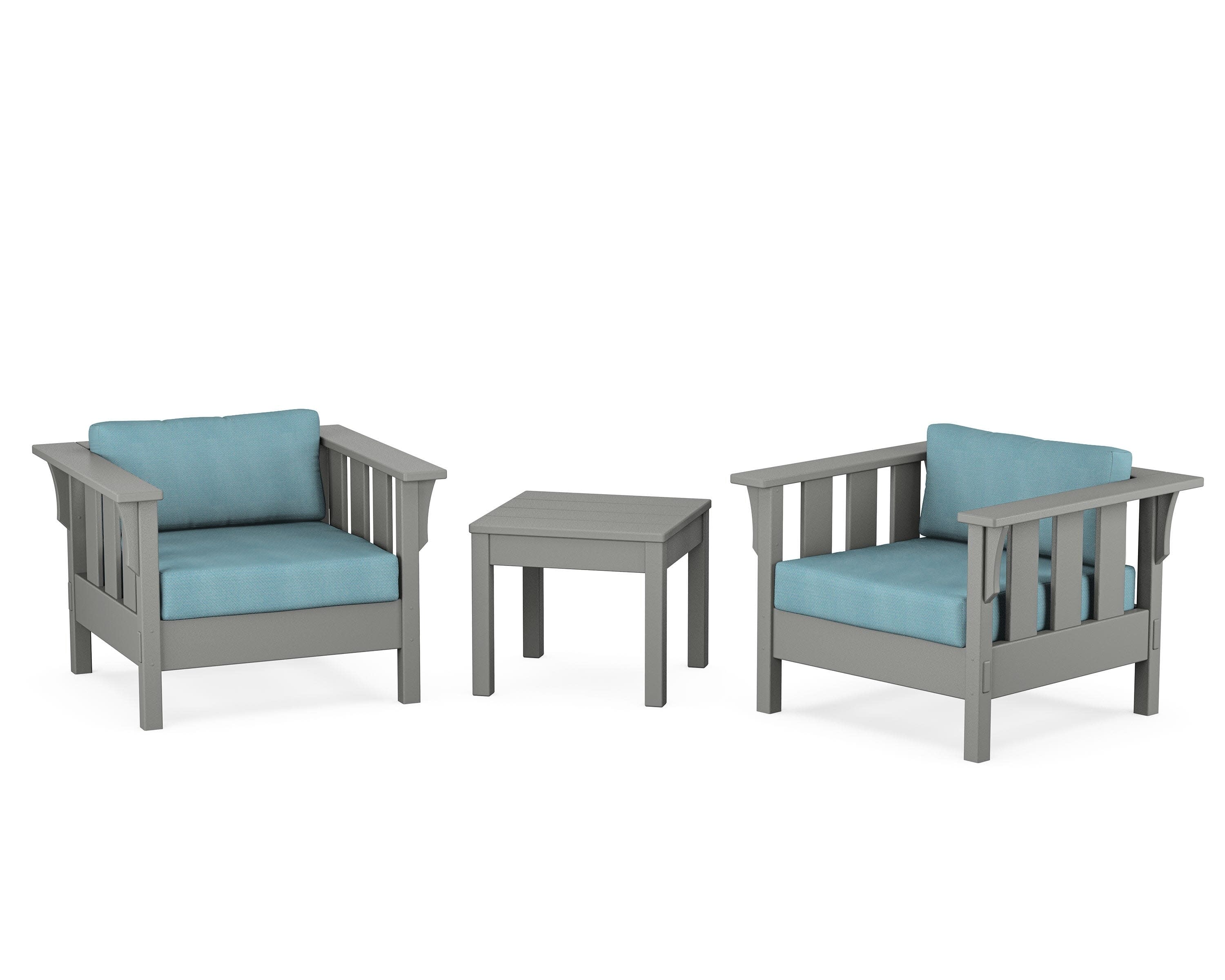 Acadia 3-Piece Deep Seating Set in Slate Grey / Lattice Sky Blue